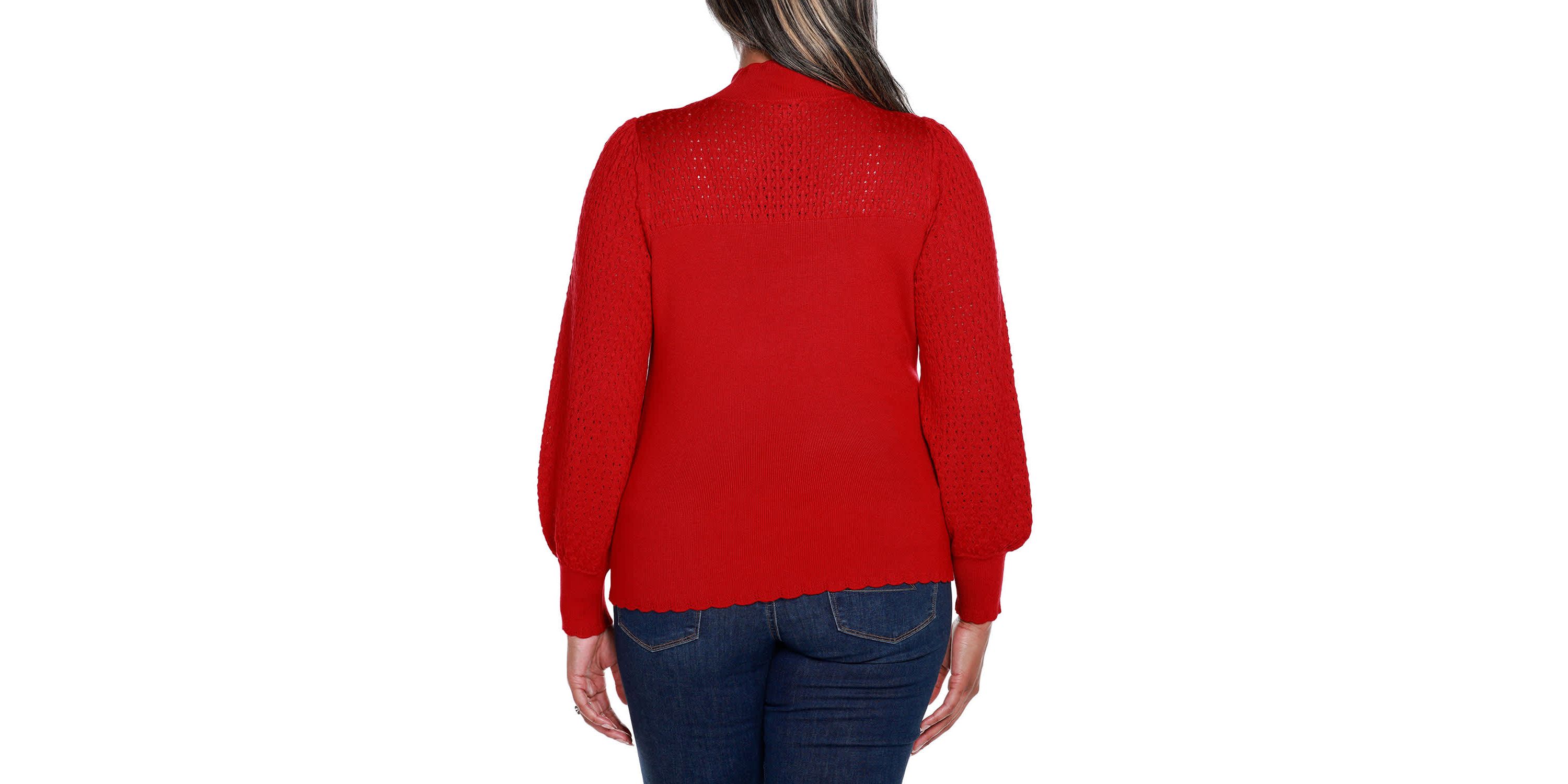 Plus Size Pointelle and Rhinestone Detail Sweater