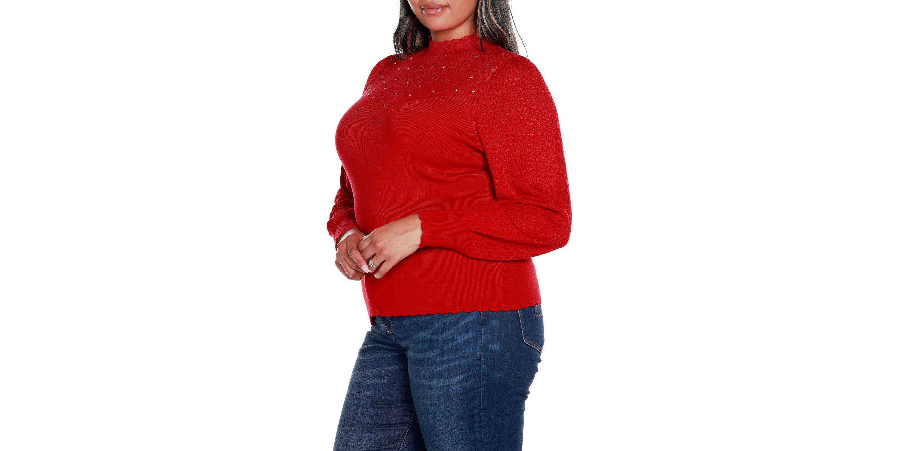 Plus Size Pointelle and Rhinestone Detail Sweater