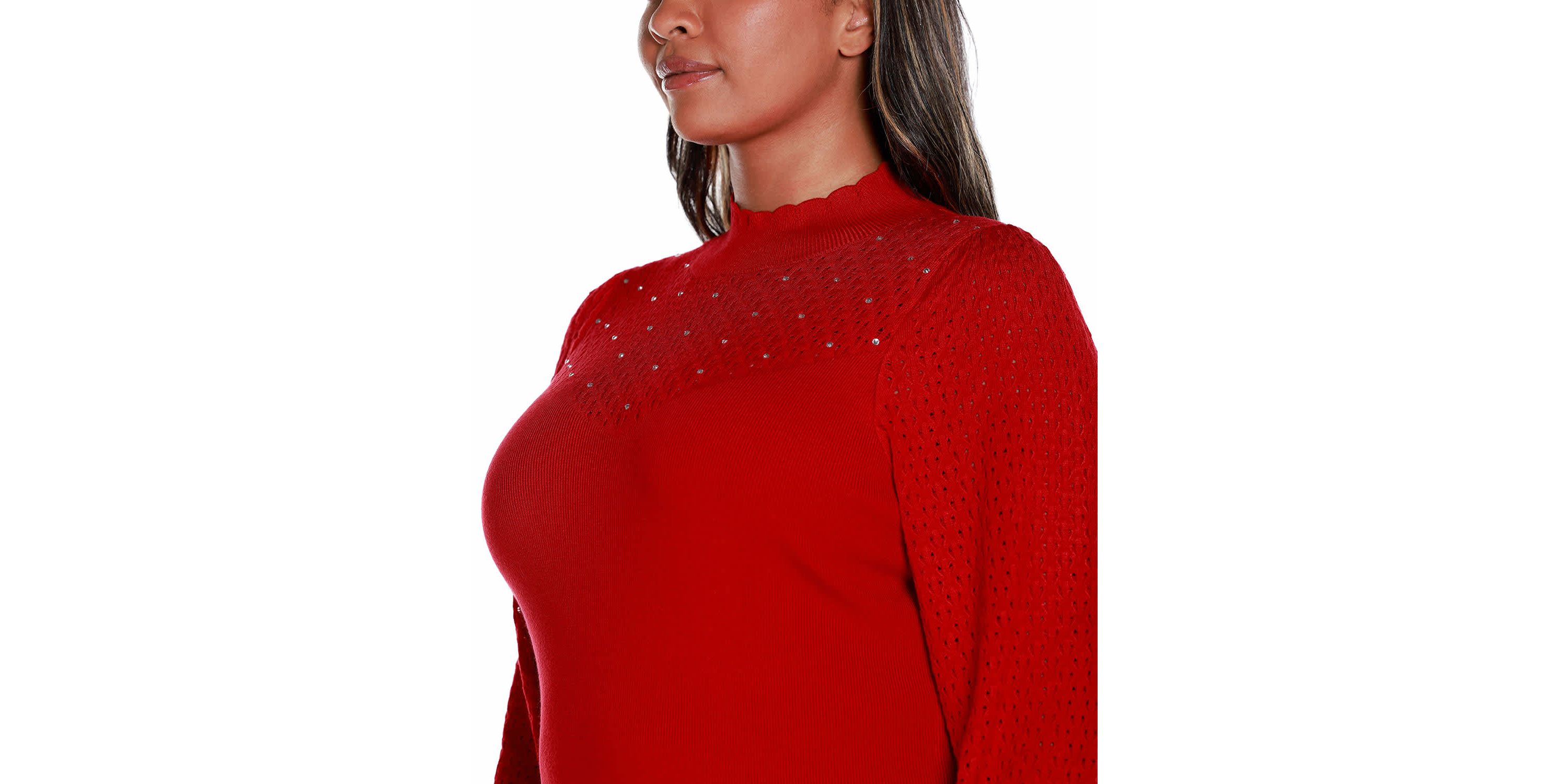 Plus Size Pointelle and Rhinestone Detail Sweater