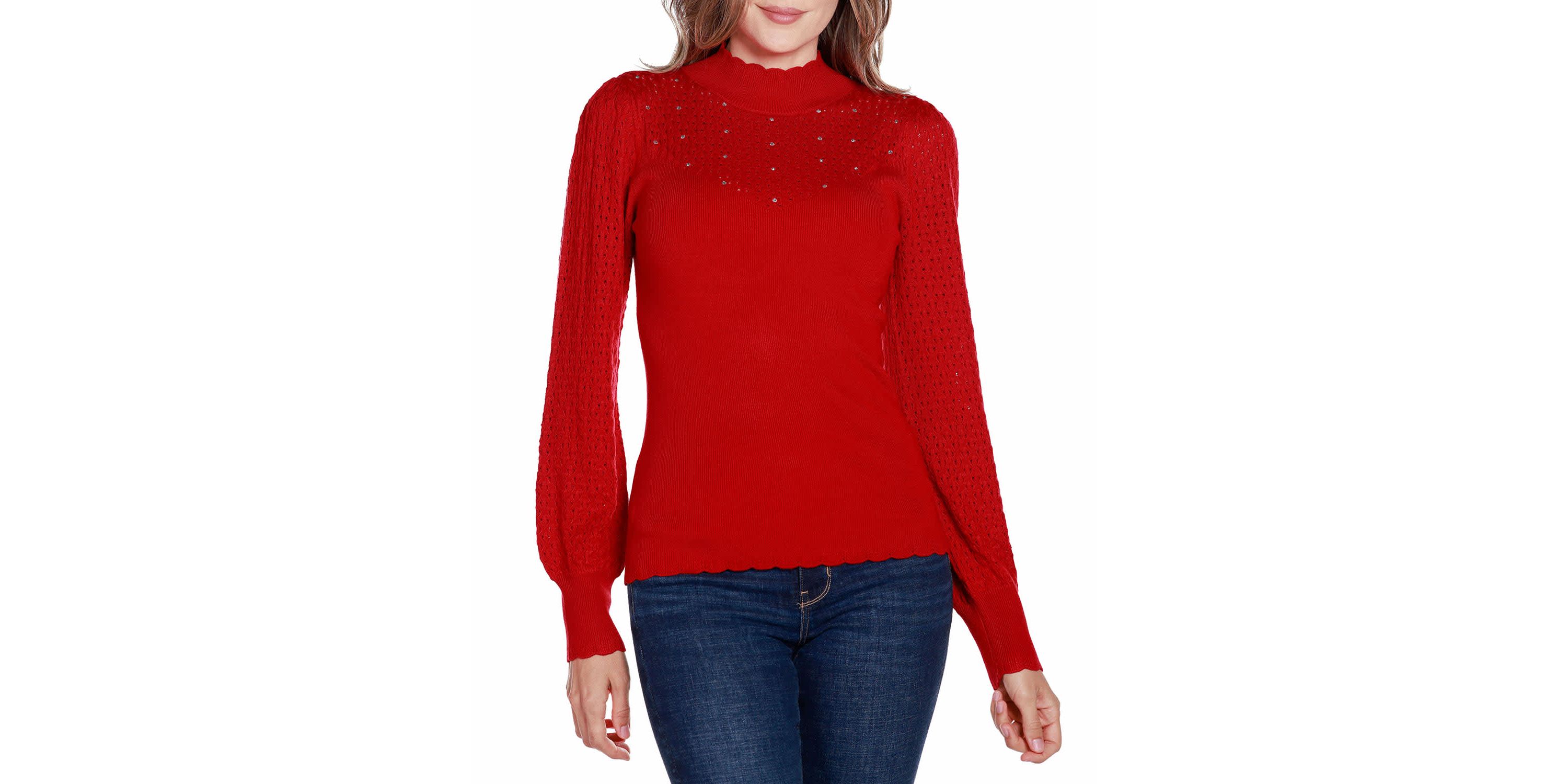 Pointelle and Rhinestone Detail Sweater