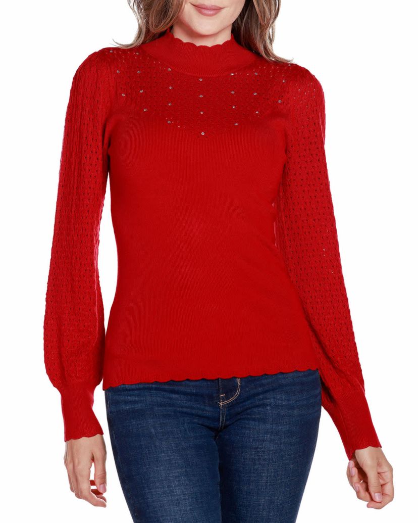 Pointelle and Rhinestone Detail Sweater