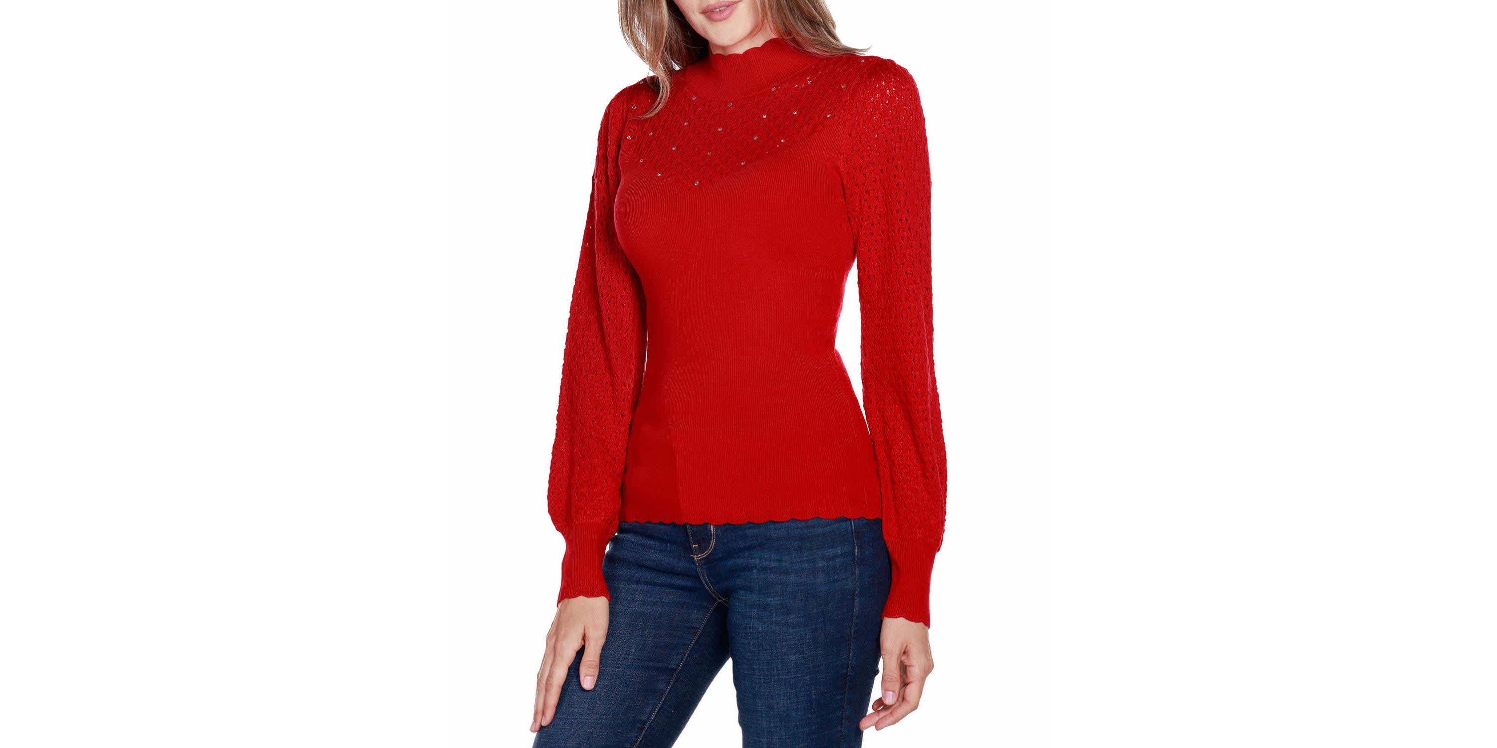 Pointelle and Rhinestone Detail Sweater