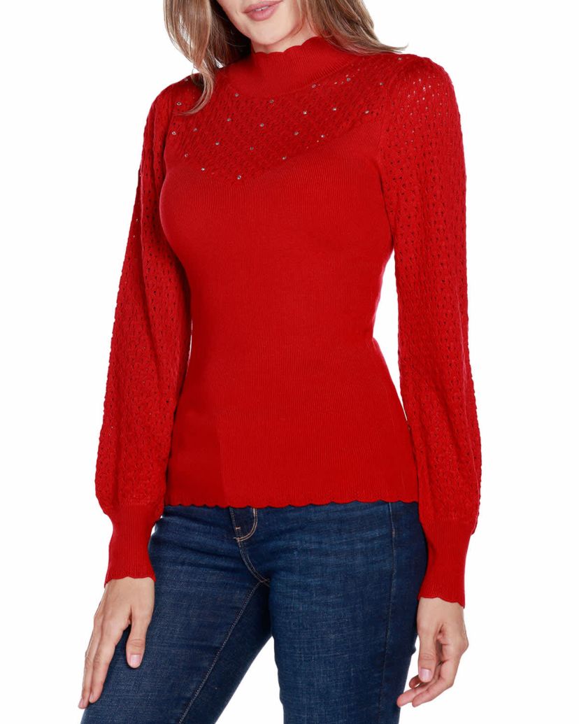 Pointelle and Rhinestone Detail Sweater