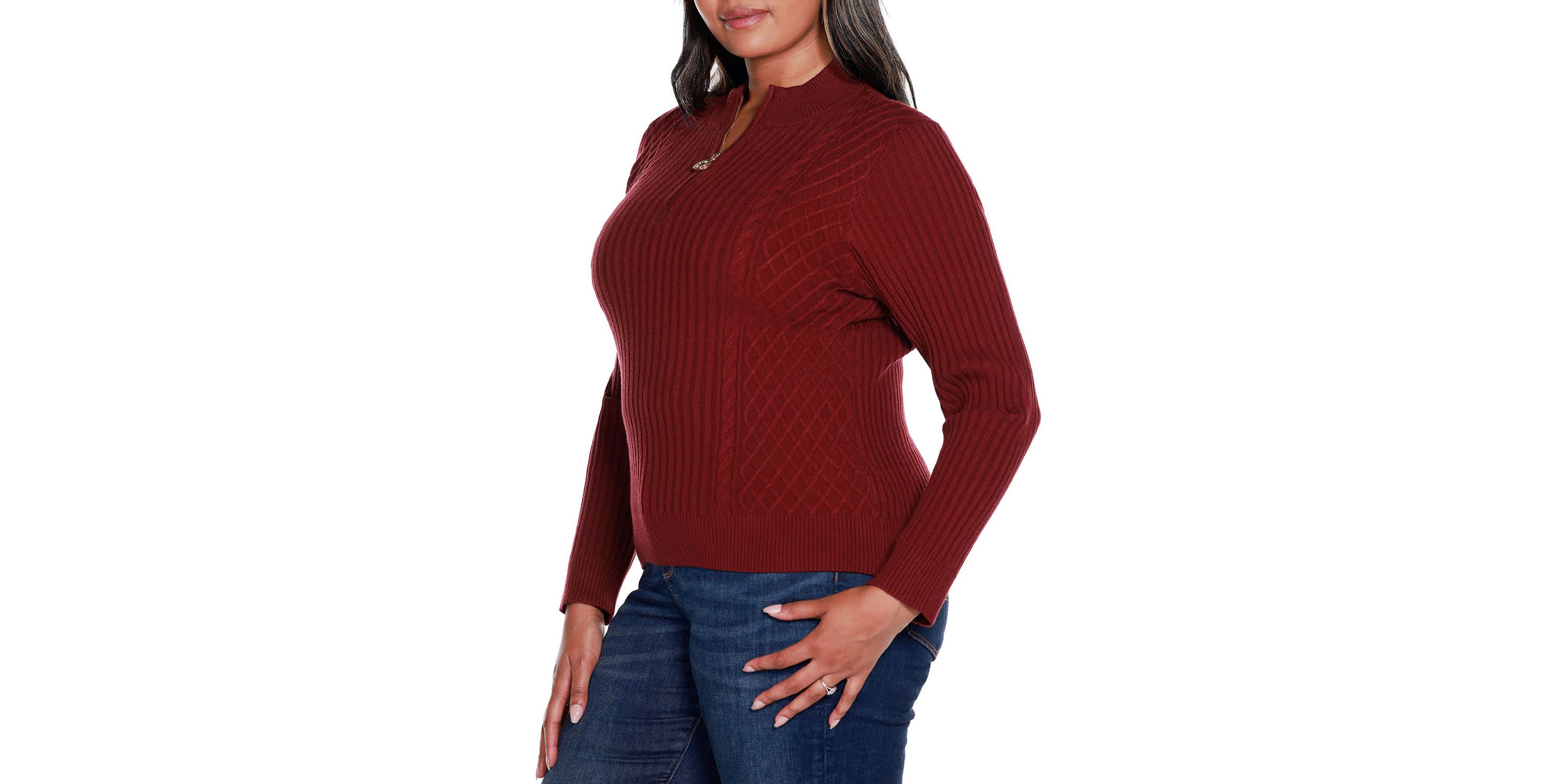Plus Size Rib and Cable Quarter-Zip Sweater