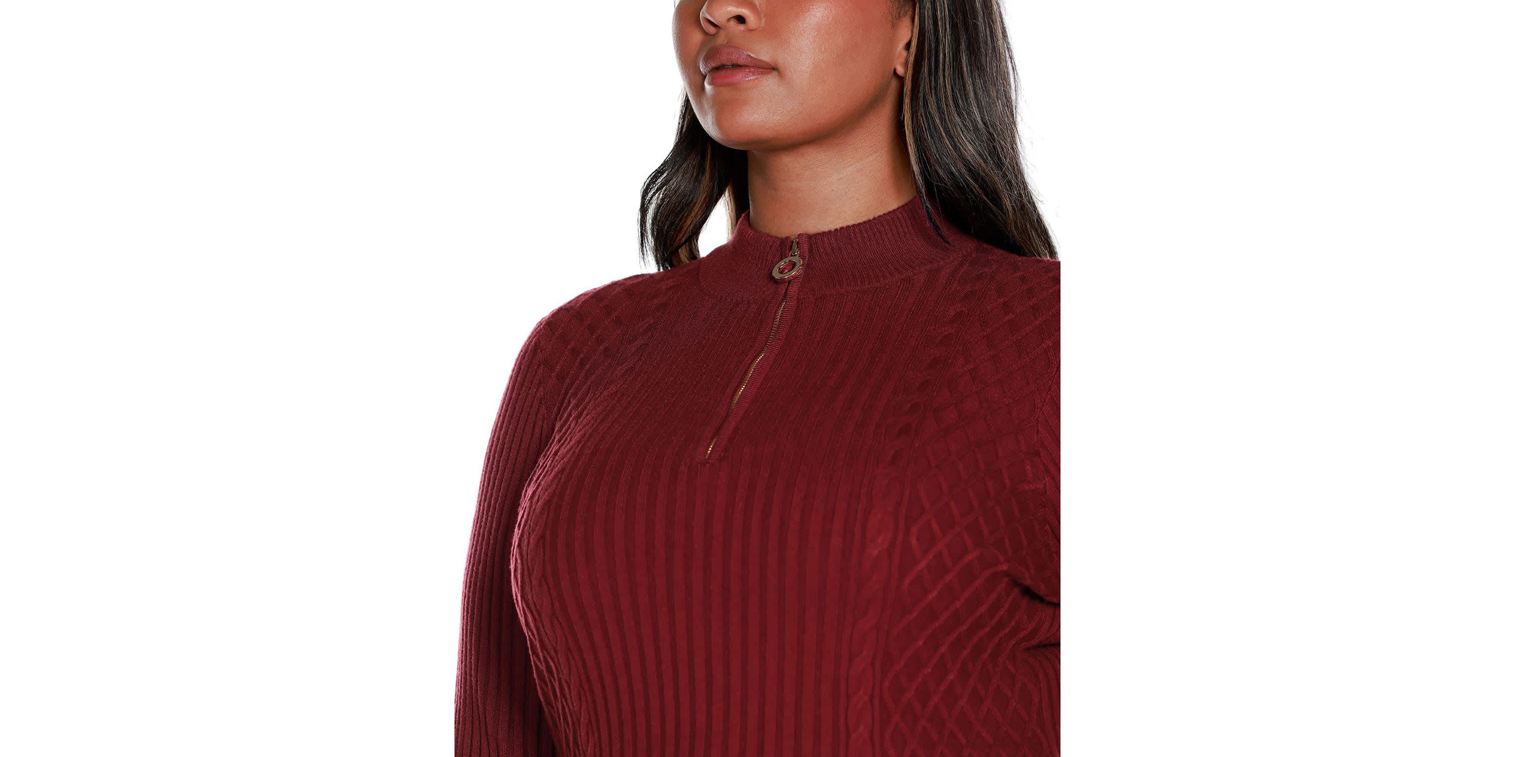 Plus Size Rib and Cable Quarter-Zip Sweater