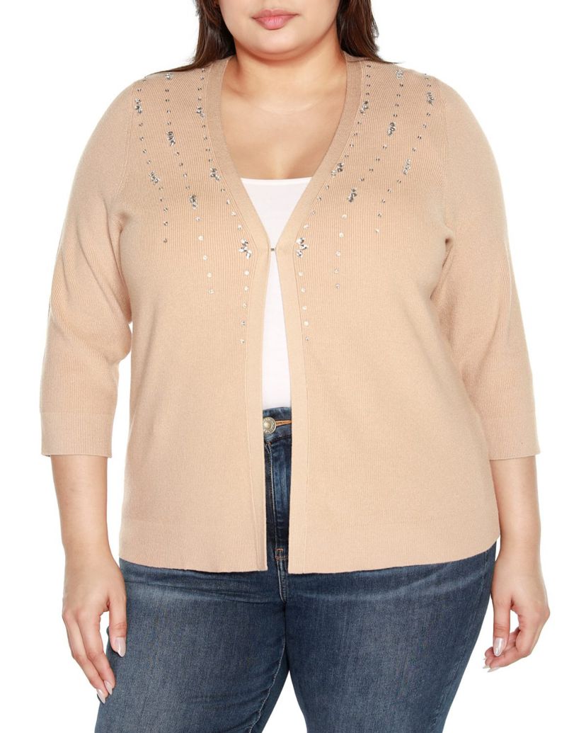 Plus Size Rhinestone Embellished Open-Front Cardigan