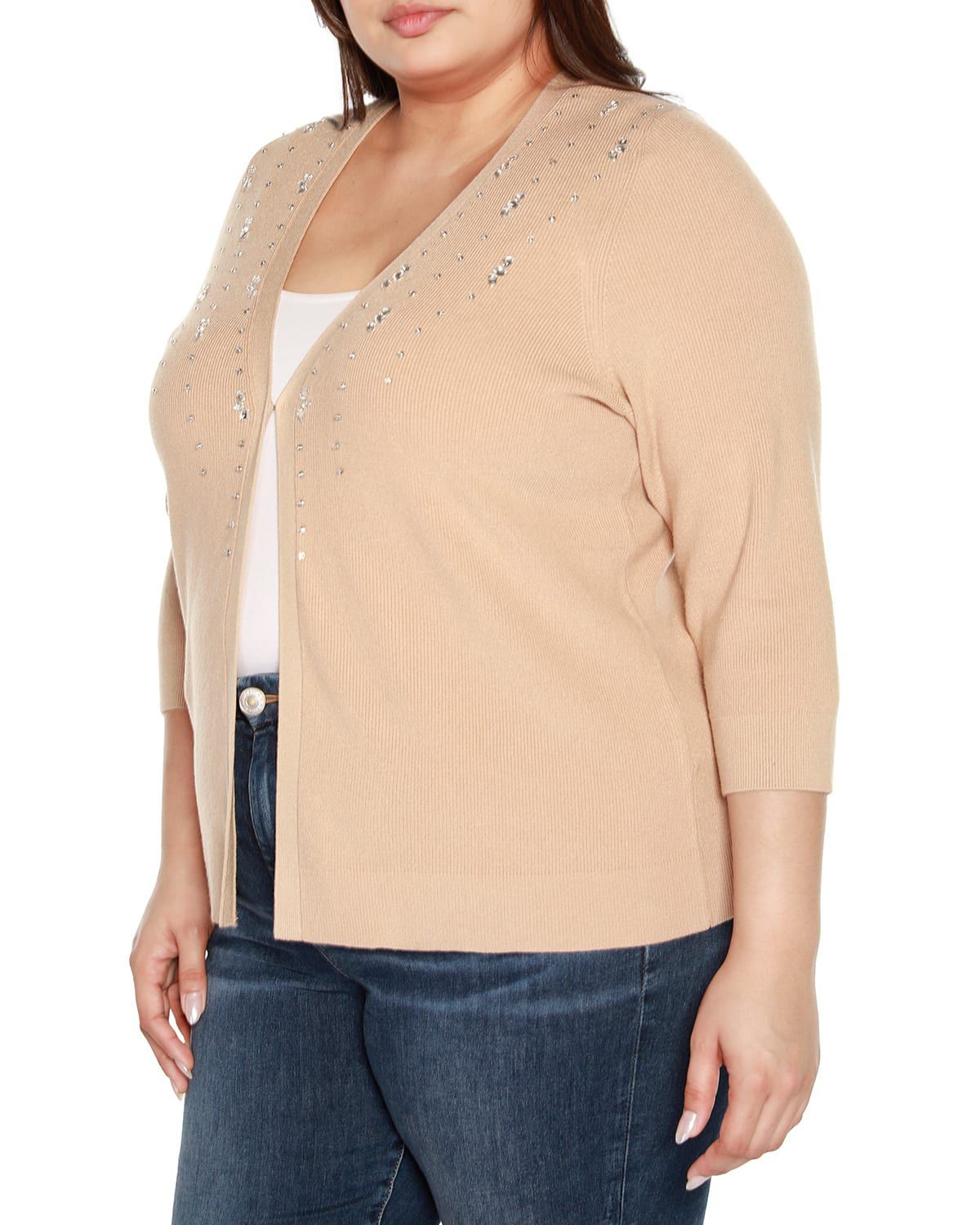 Plus Size Rhinestone Embellished Open-Front Cardigan