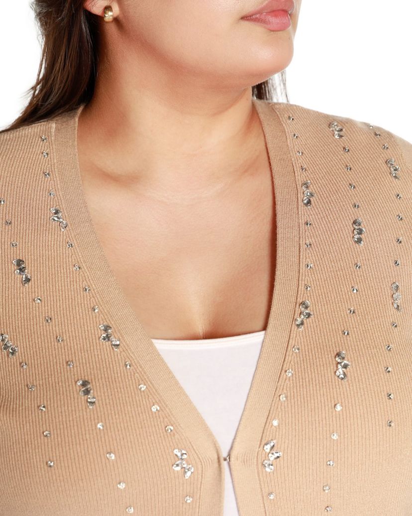 Plus Size Rhinestone Embellished Open-Front Cardigan