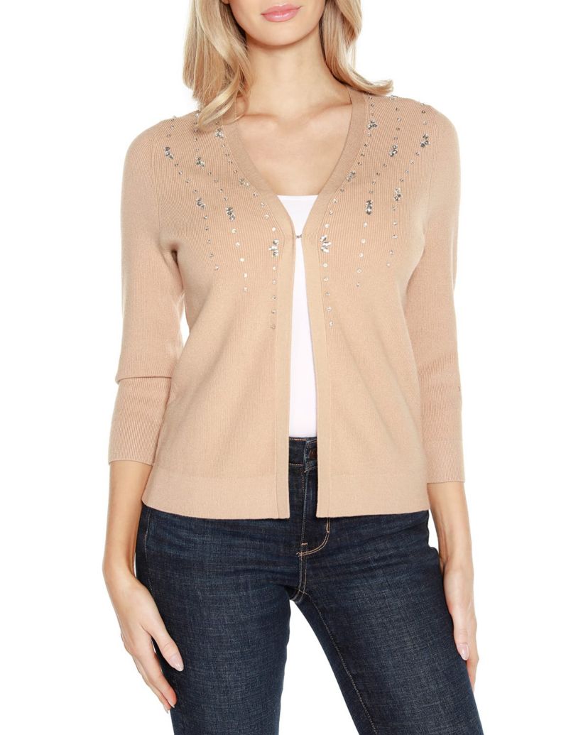 Rhinestone Embellished Open-Front Cardigan
