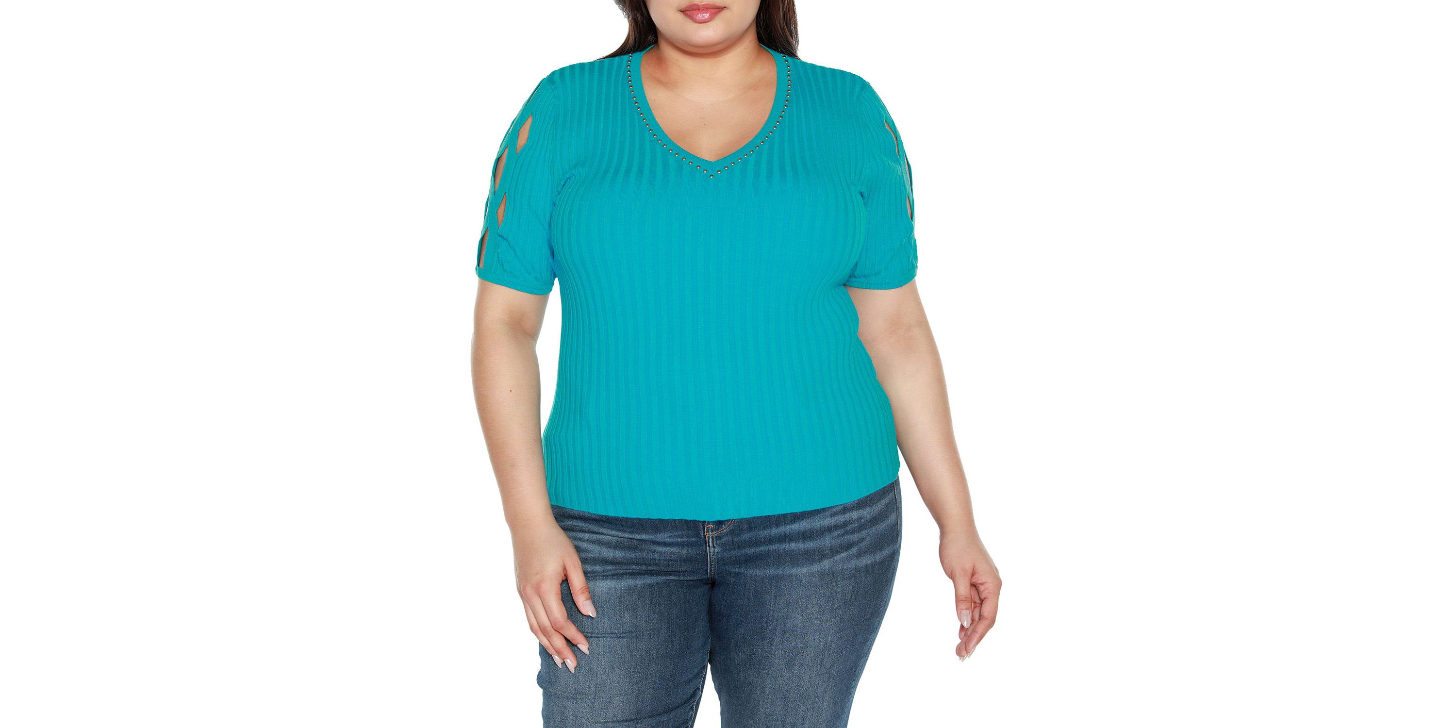 Plus Size Embellished Criss Cross Sleeve Sweater