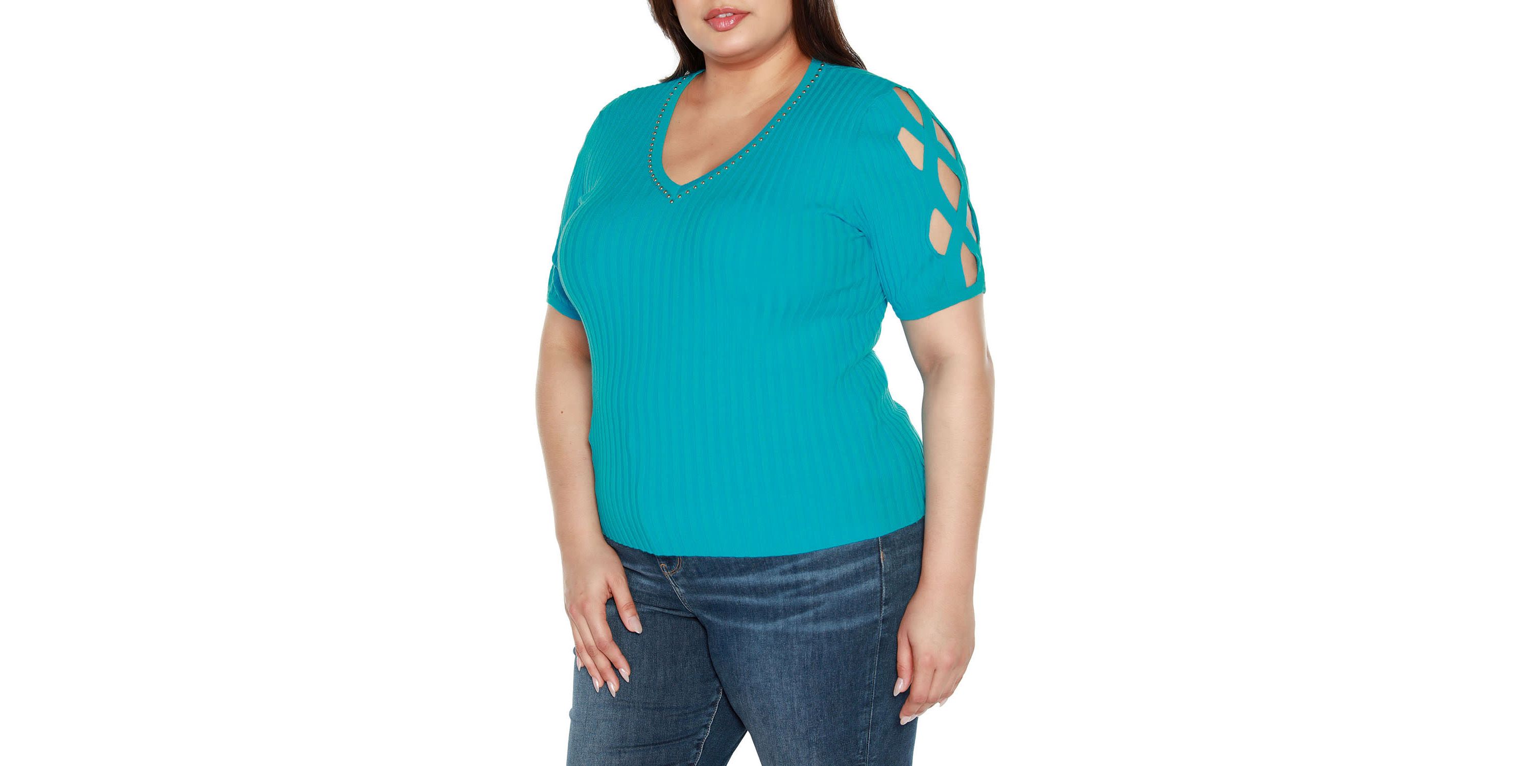 Plus Size Embellished Criss Cross Sleeve Sweater