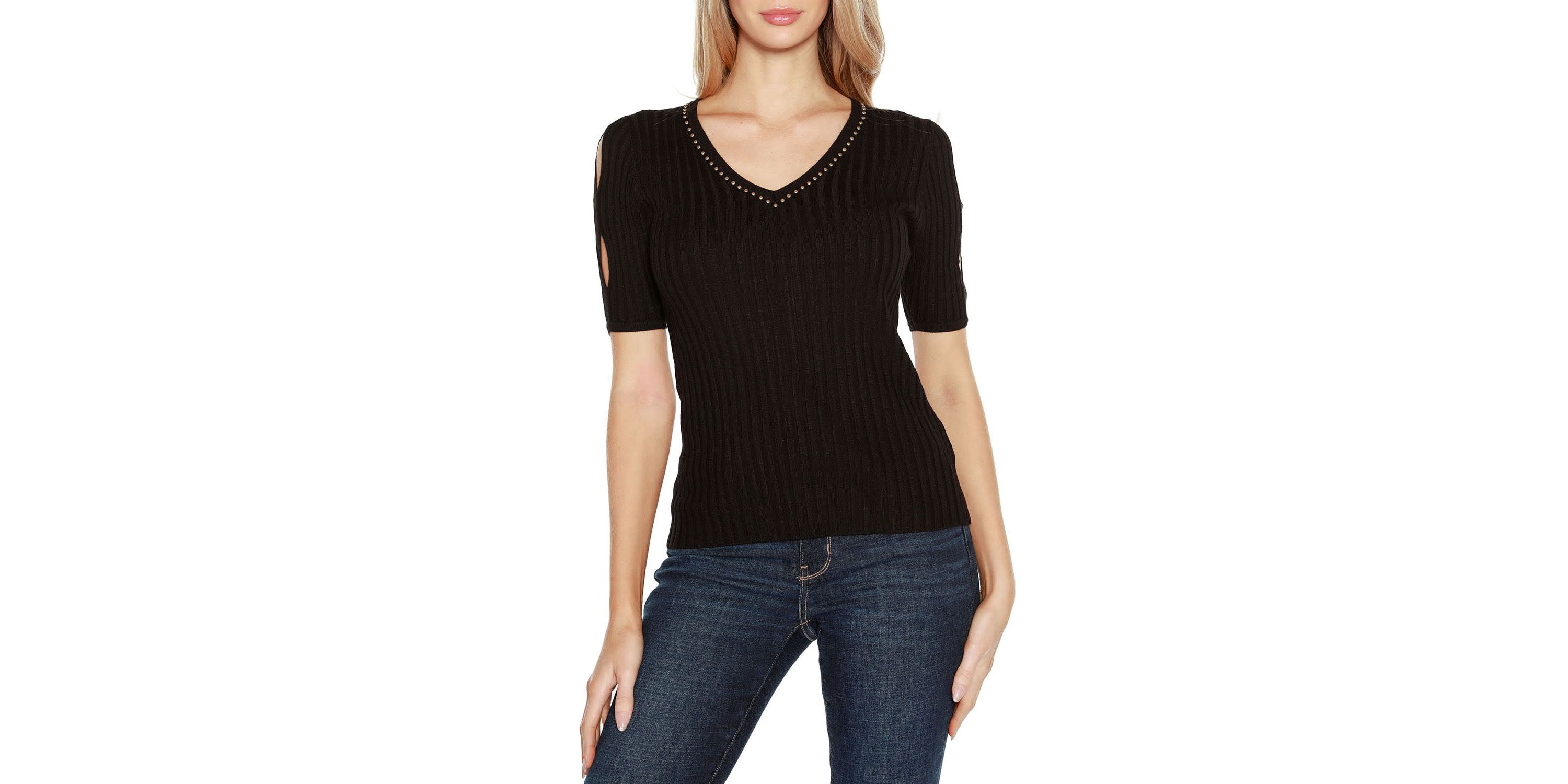 Embellished Criss Cross Sleeve Sweater