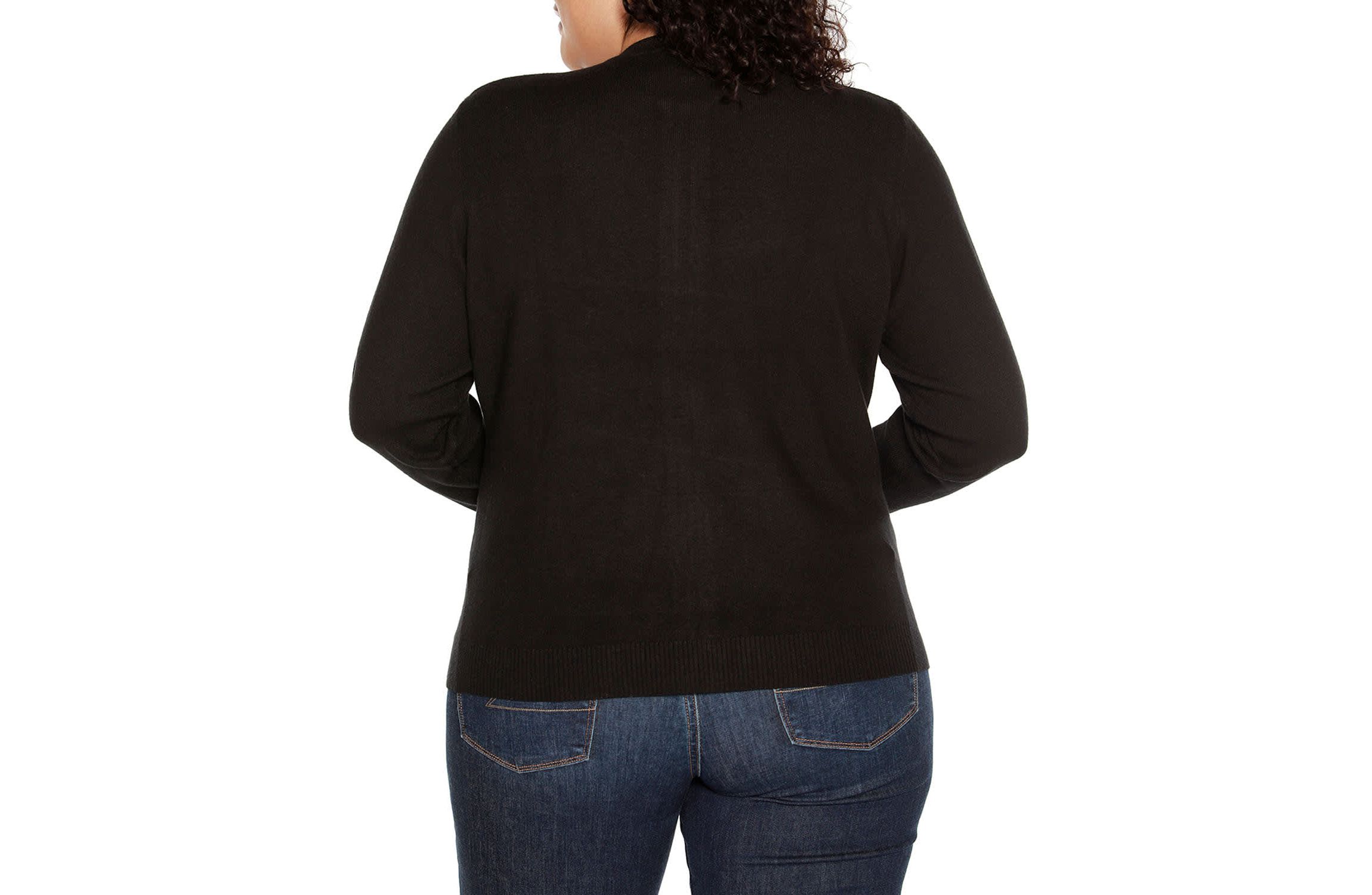 Plus Size Crewneck Embellished Zip Cardigan Sweater