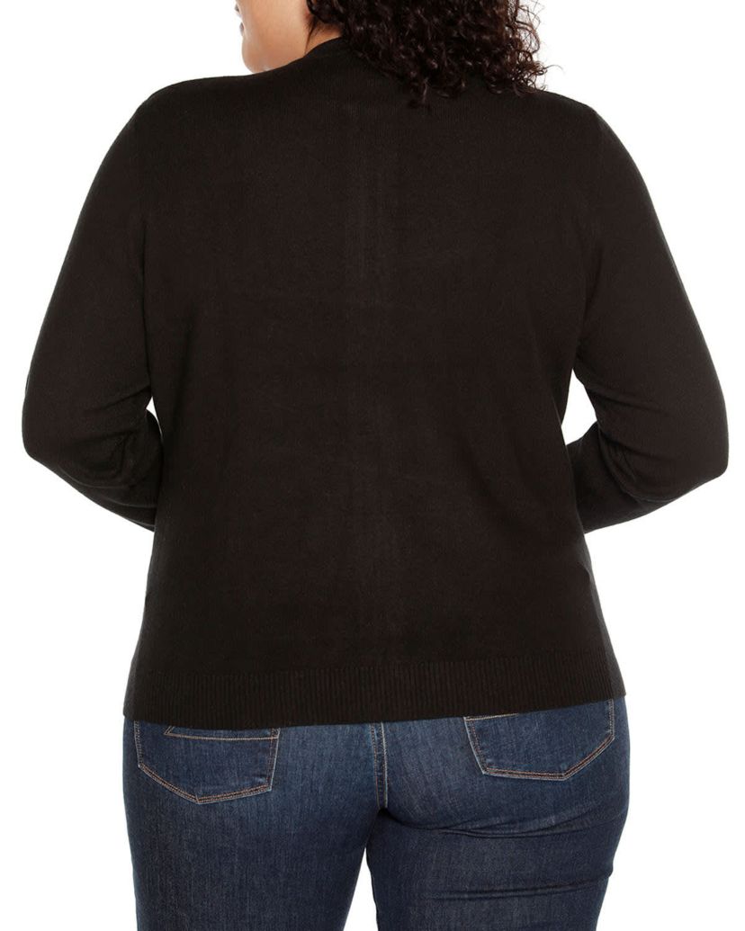 Plus Size Crewneck Embellished Zip Cardigan Sweater