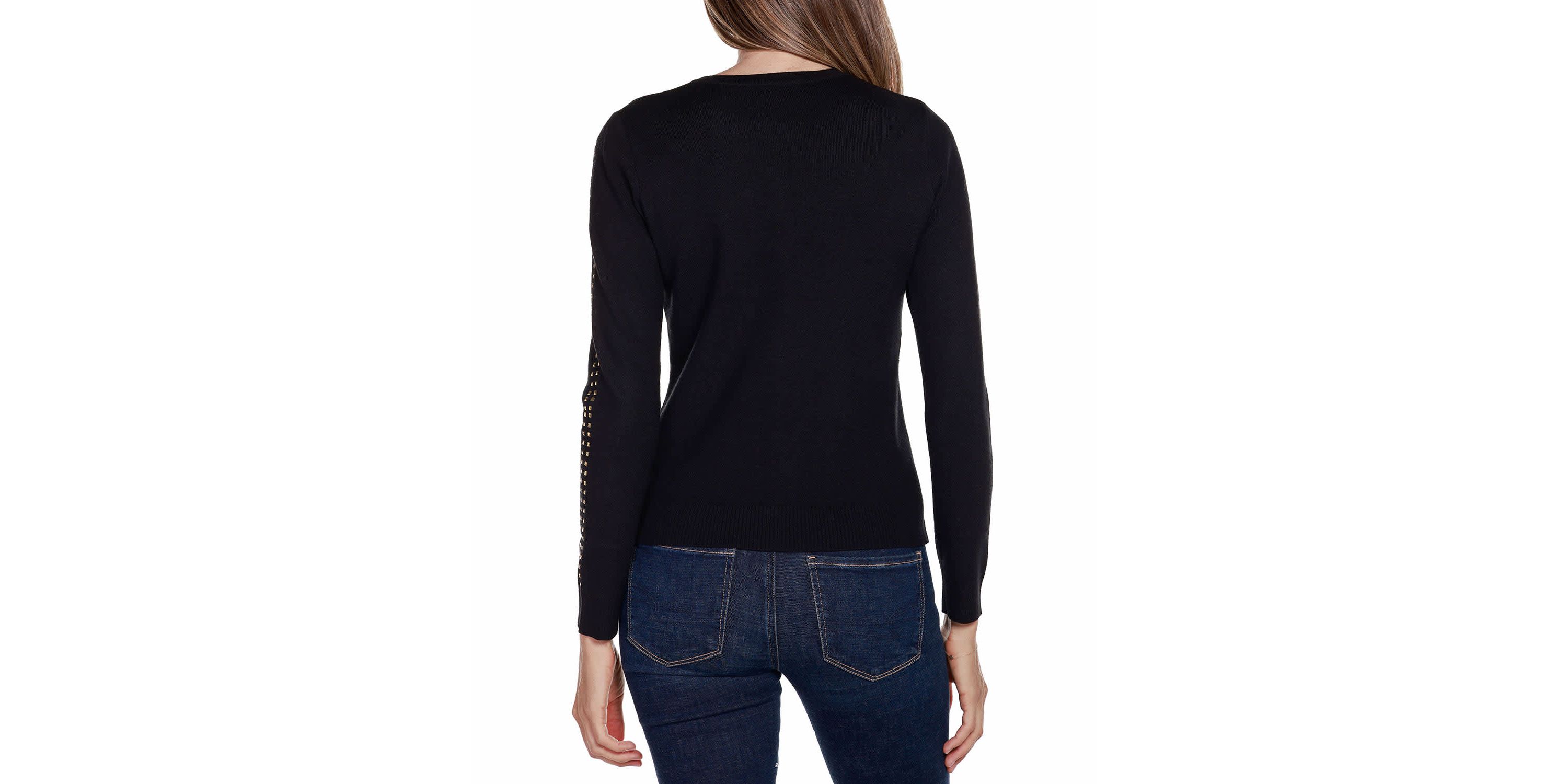 Crewneck Embellished Zip Cardigan Sweater