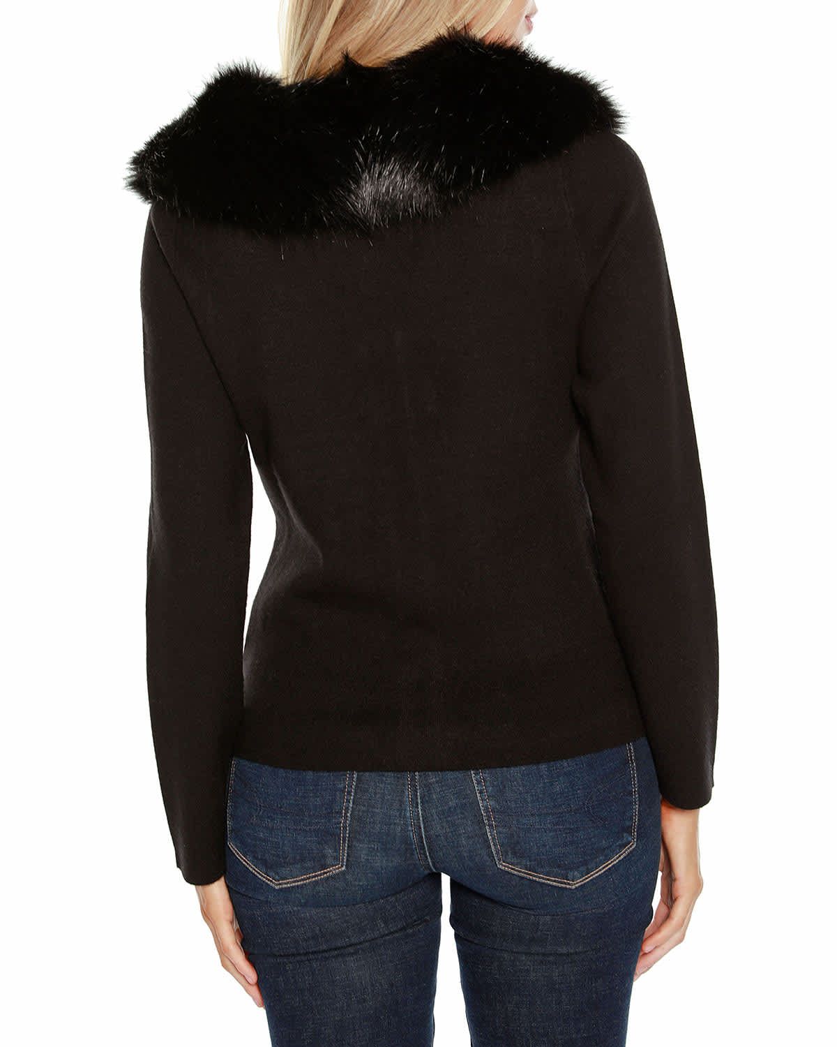 Faux Fur Collar Short Zip Cardigan Sweater