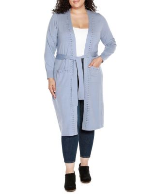 Belldini Black Label Women's Plus Size Rhinestone-Trim Belted Duster Cardigan, 3X