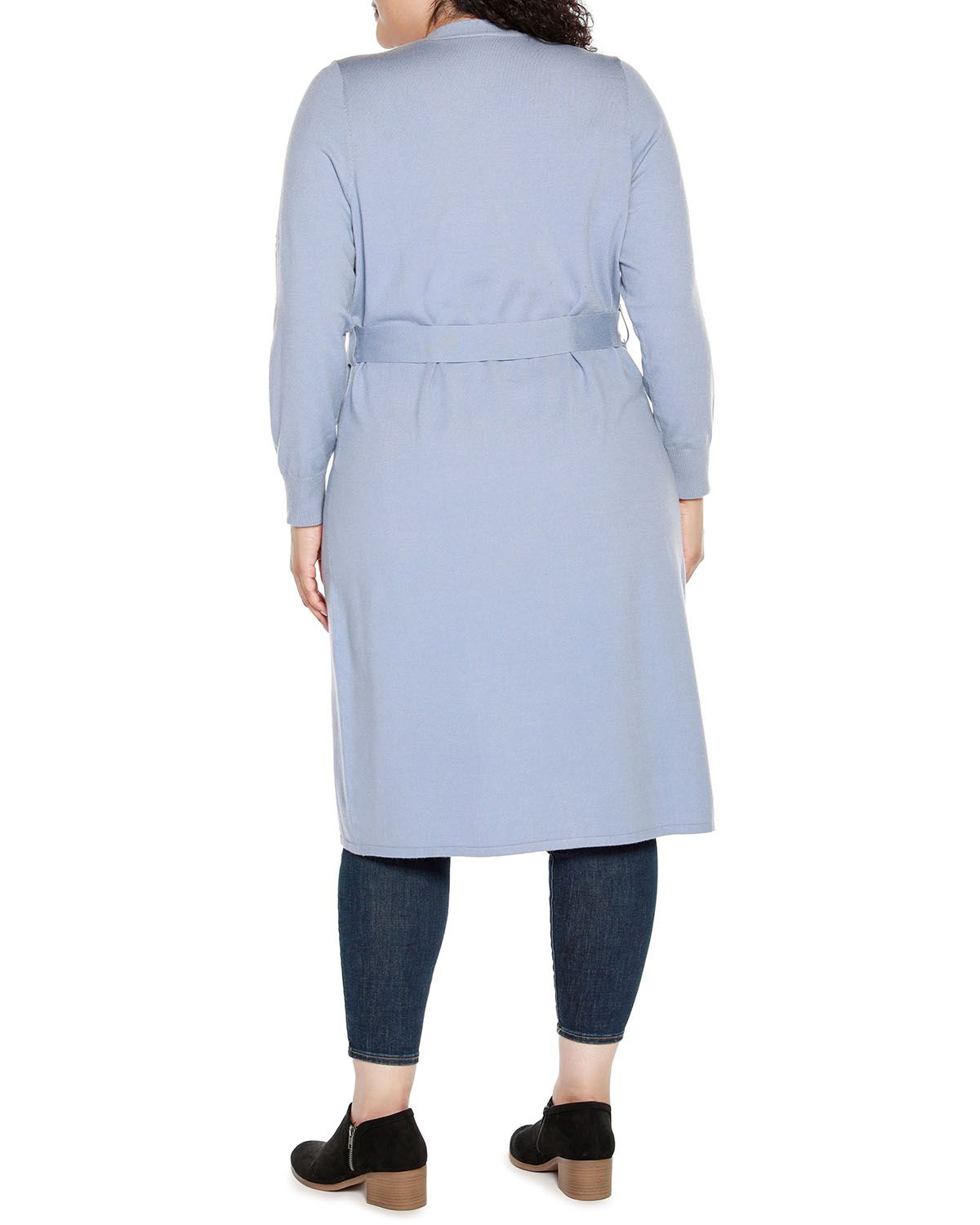 Plus Size Rhinestone-Trim Belted Duster Cardigan