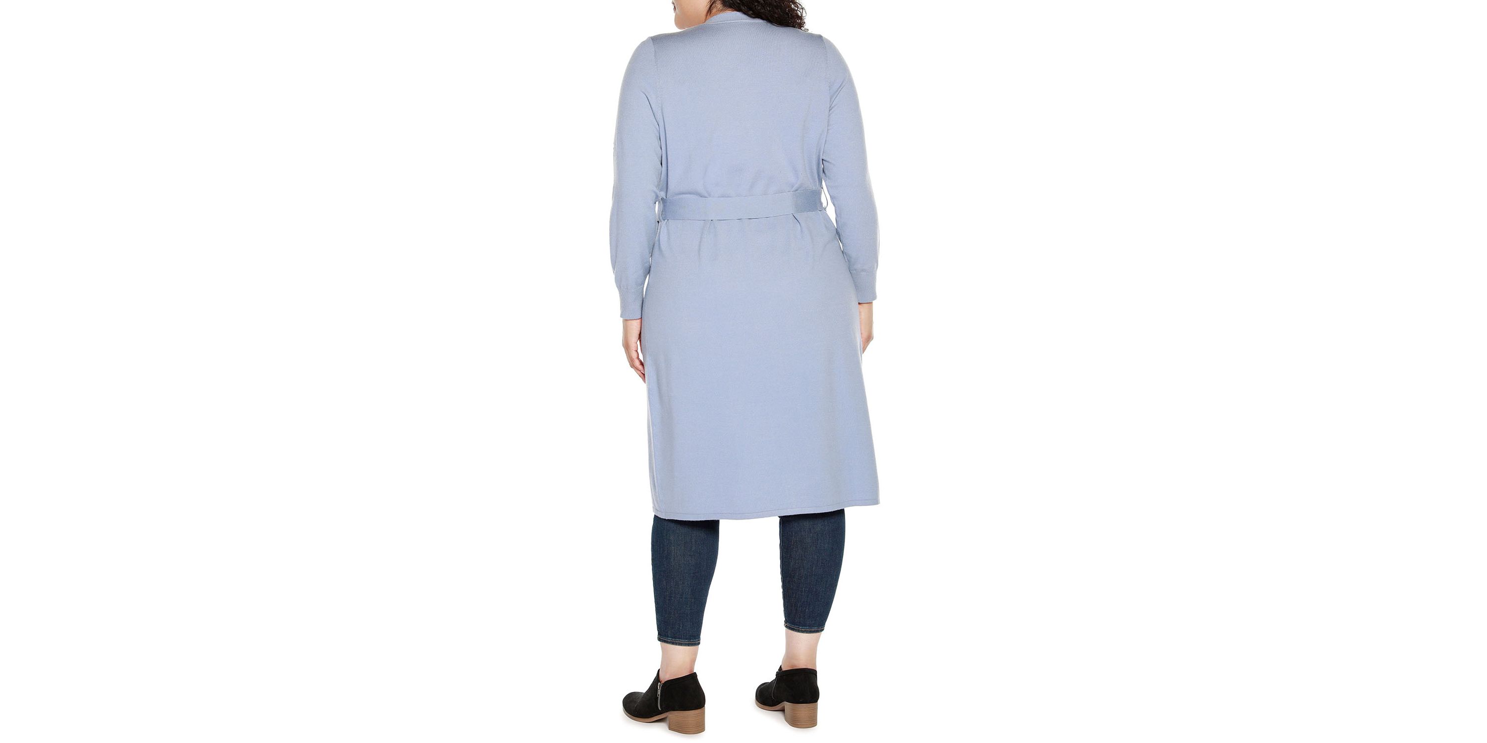 Plus Size Rhinestone-Trim Belted Duster Cardigan