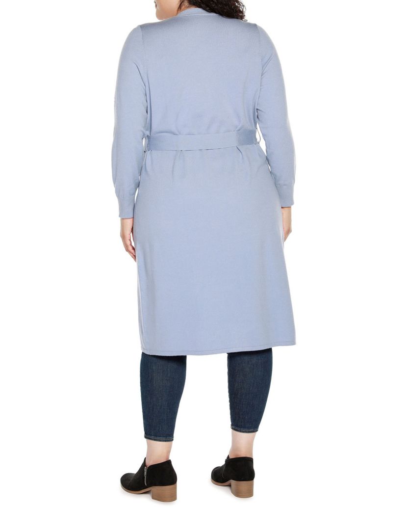 Plus Size Rhinestone-Trim Belted Duster Cardigan