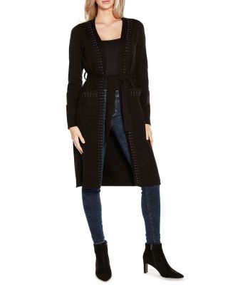Belldini Black Label Women's Rhinestone-Trim Belted Duster Cardigan, Large