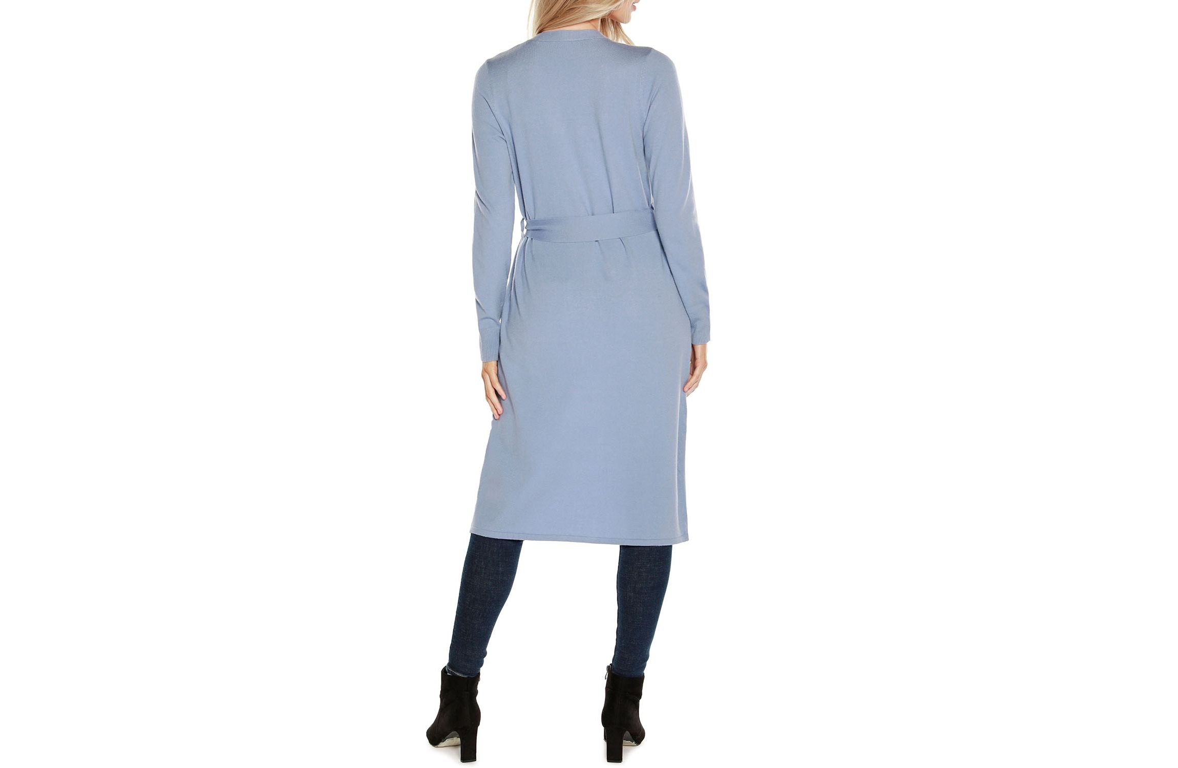 Rhinestone-Trim Belted Duster Cardigan