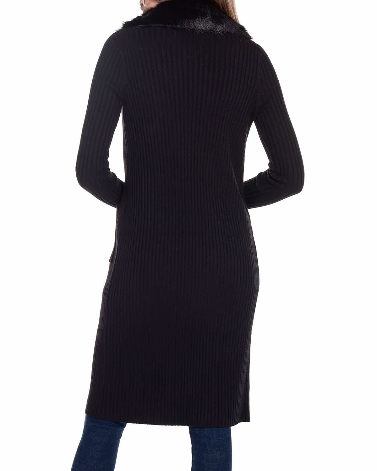 Ribbed Faux-Fur Collar Duster Cardigan Sweater