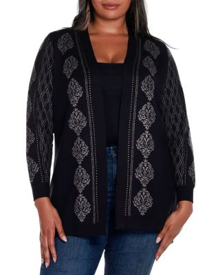 Belldini Black Label Women's Plus Size Lurex Jacquard Open-Front Cardigan Sweater, 1X