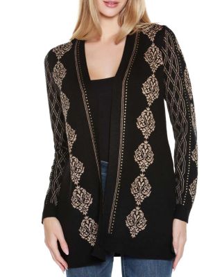 Belldini Black Label Women's Lurex Jacquard Open-Front Cardigan Sweater, XL