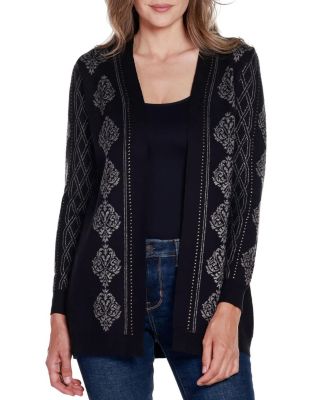 Belldini Black Label Women's Lurex Jacquard Open-Front Cardigan Sweater, XL