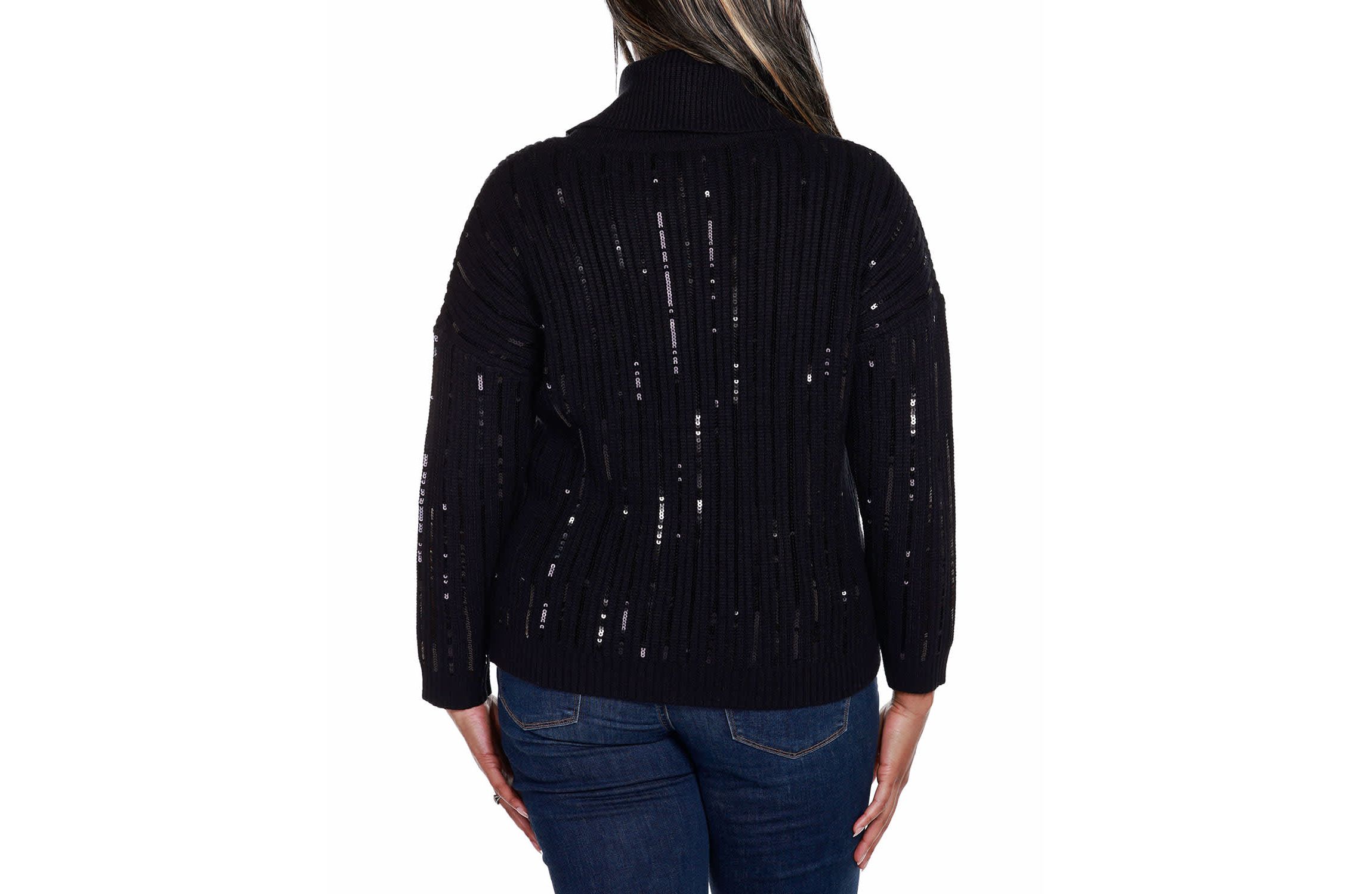 Plus Size Sequin Trim Cowl Neck Sweater