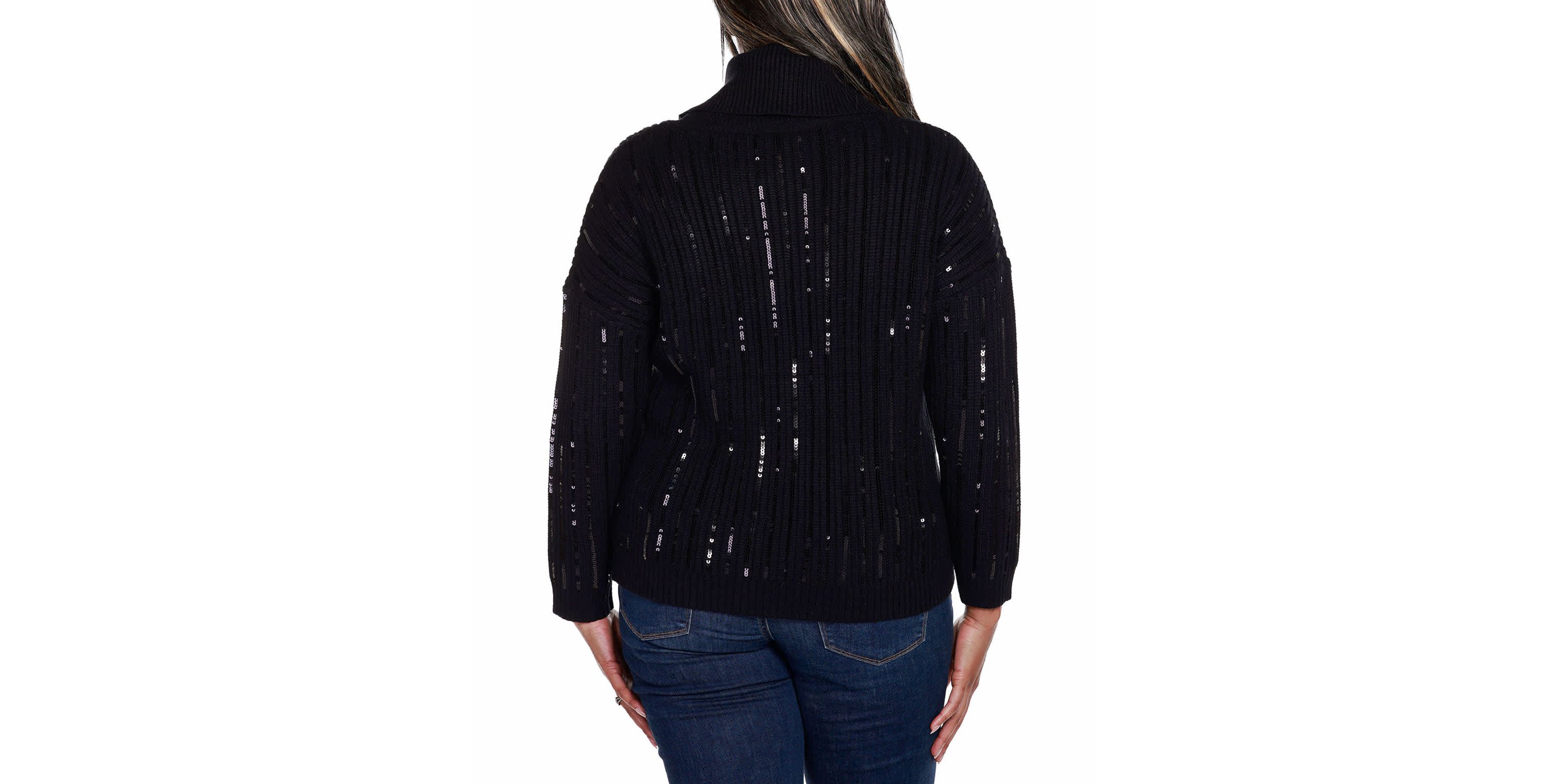 Plus Size Sequin Trim Cowl Neck Sweater