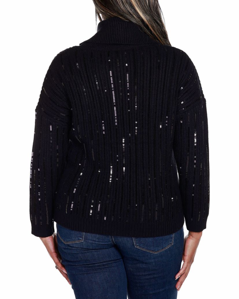 Plus Size Sequin Trim Cowl Neck Sweater