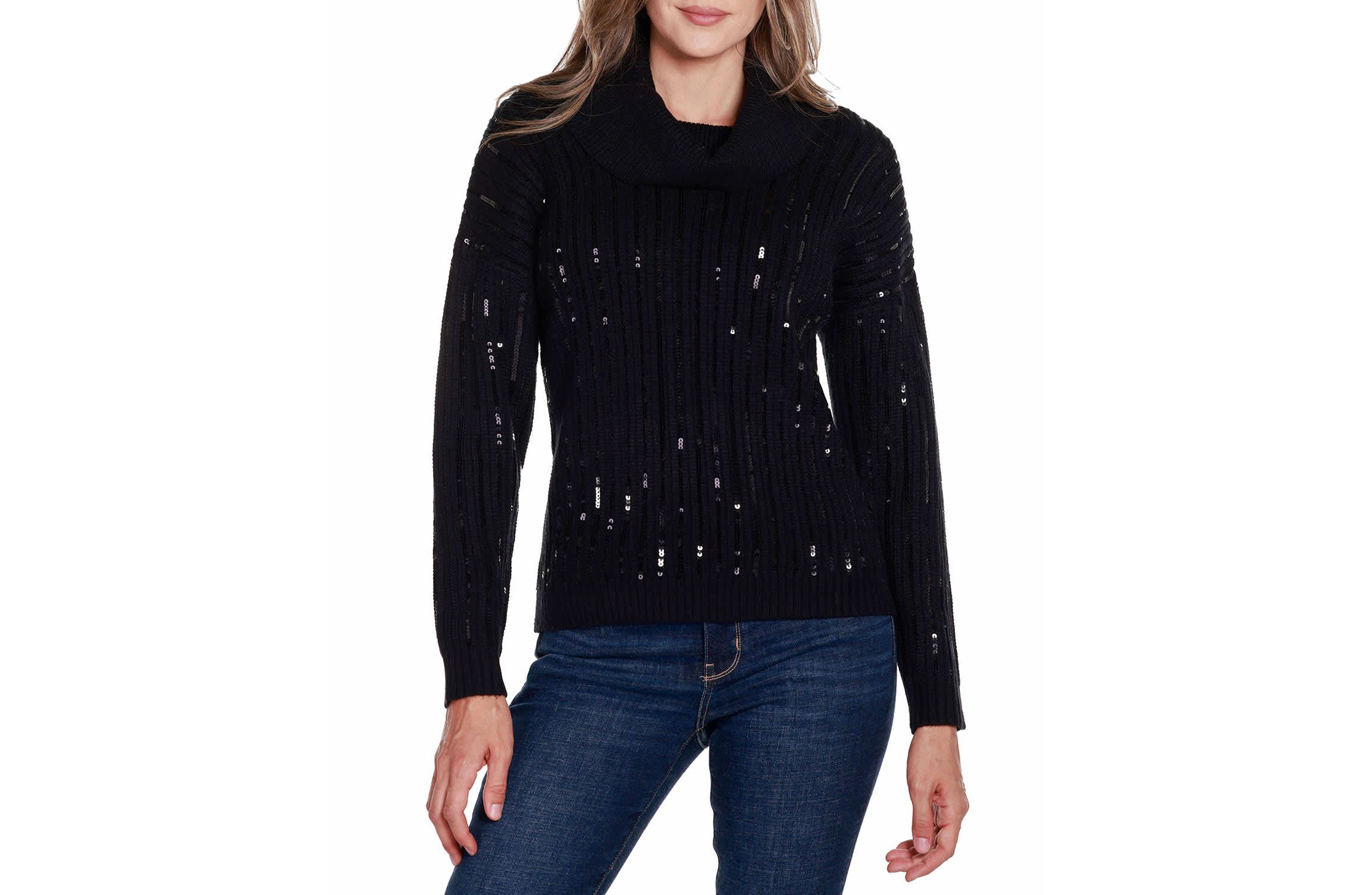 Sequin Trim Cowl Neck Sweater