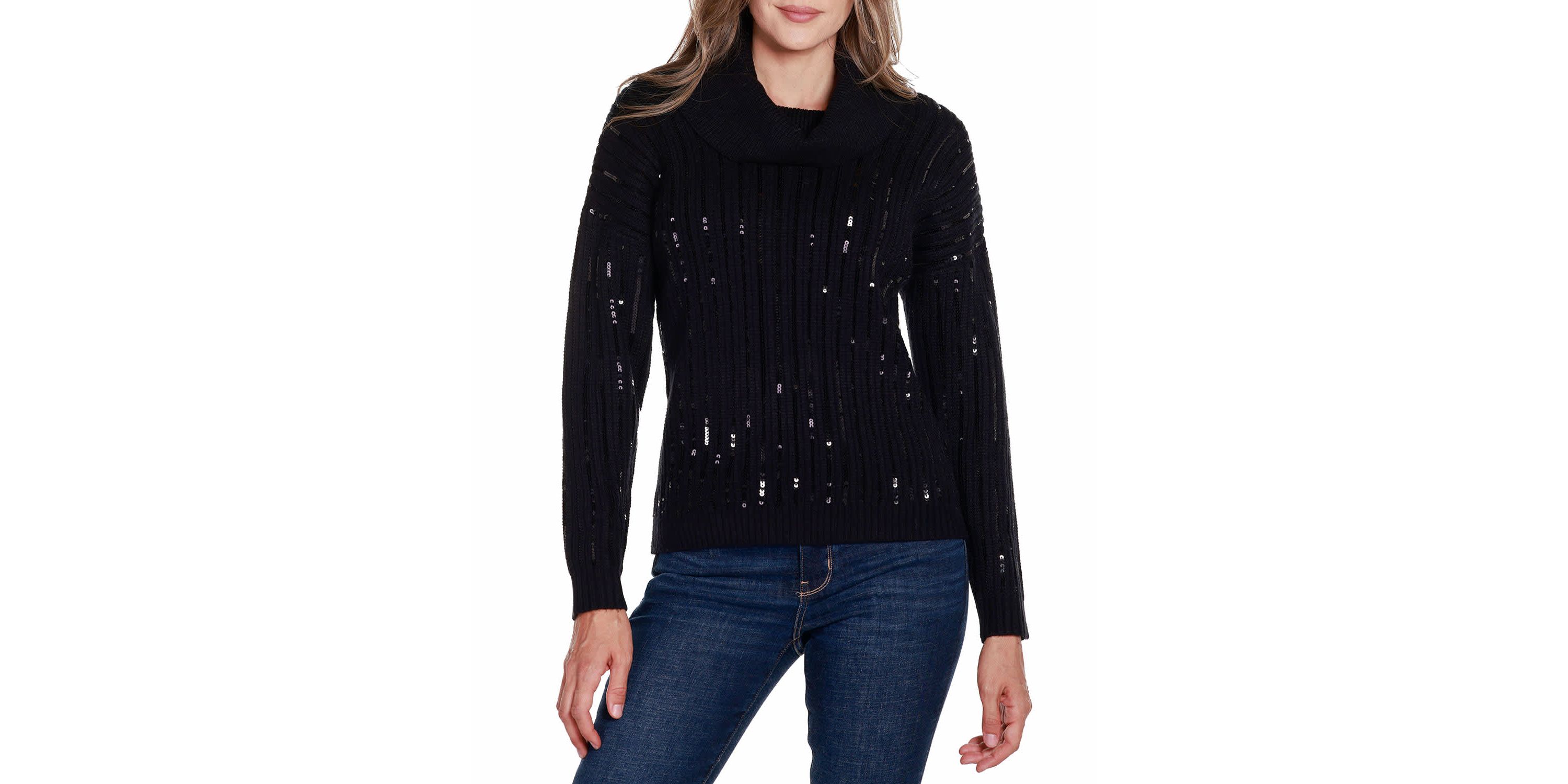 Sequin Trim Cowl Neck Sweater