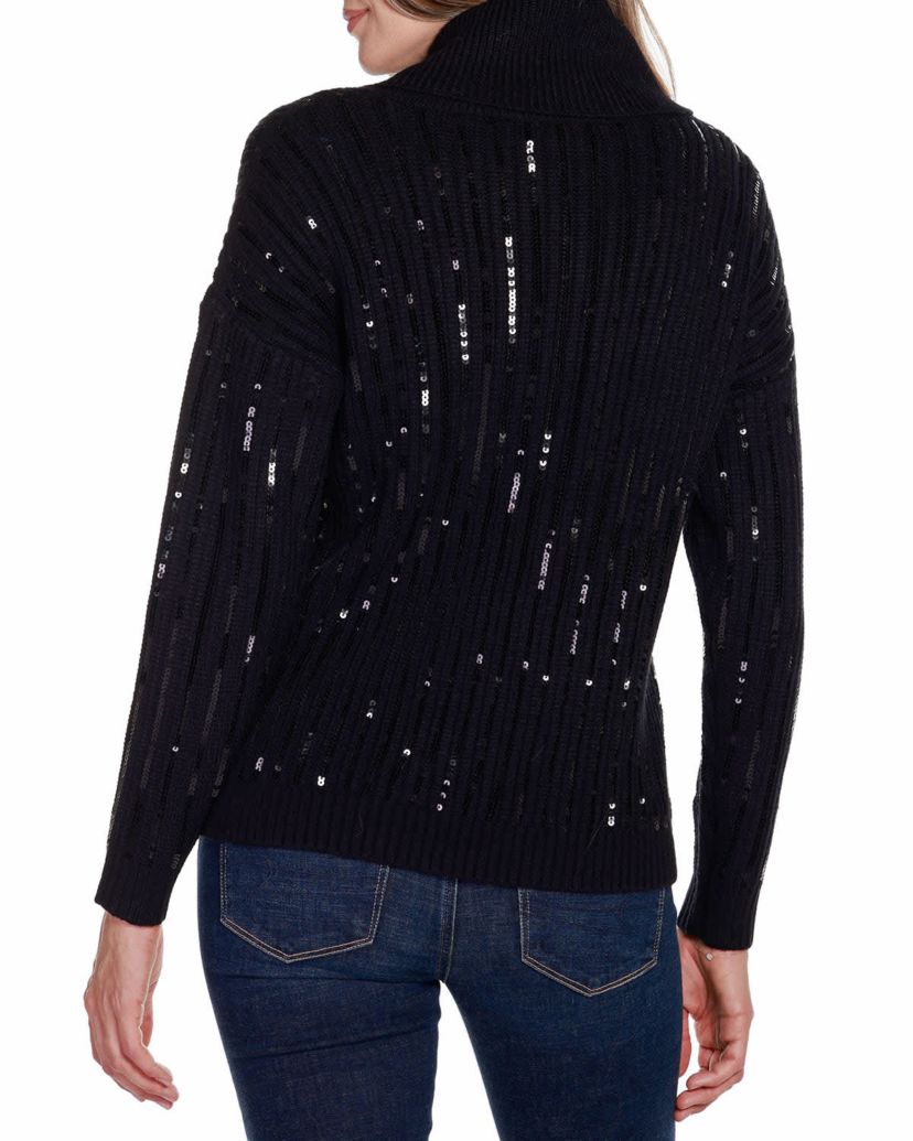 Sequin Trim Cowl Neck Sweater