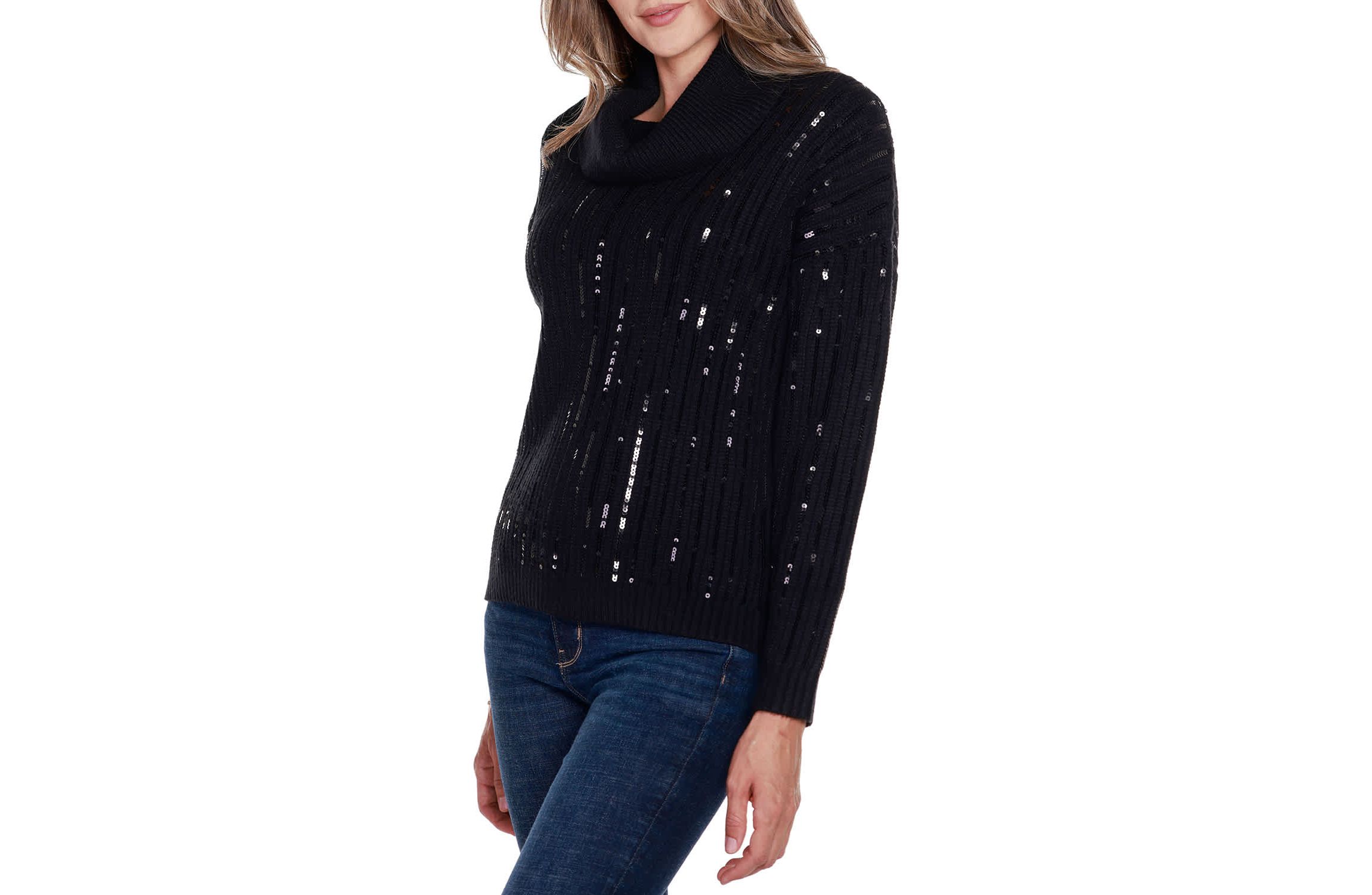 Sequin Trim Cowl Neck Sweater
