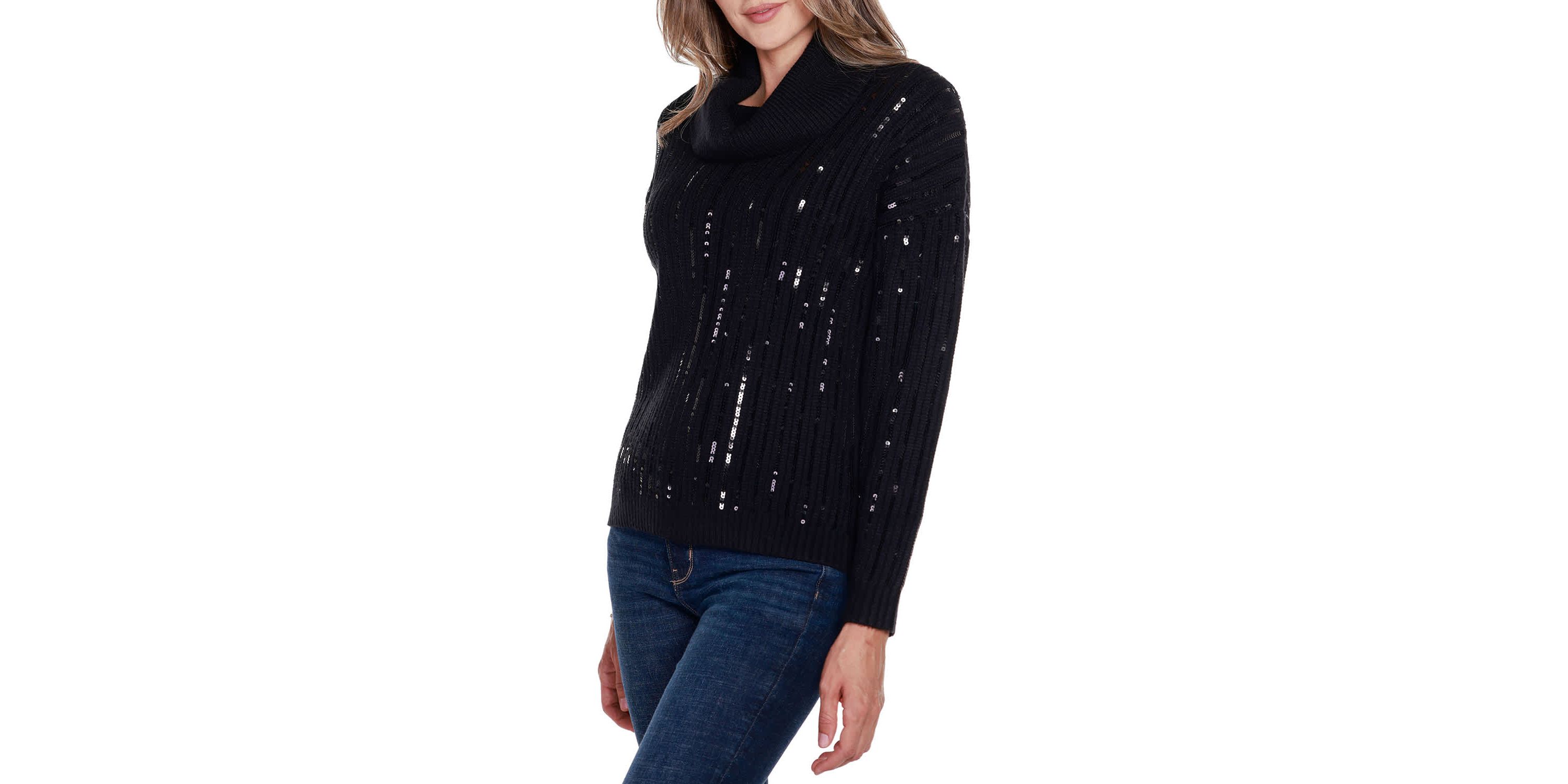 Sequin Trim Cowl Neck Sweater