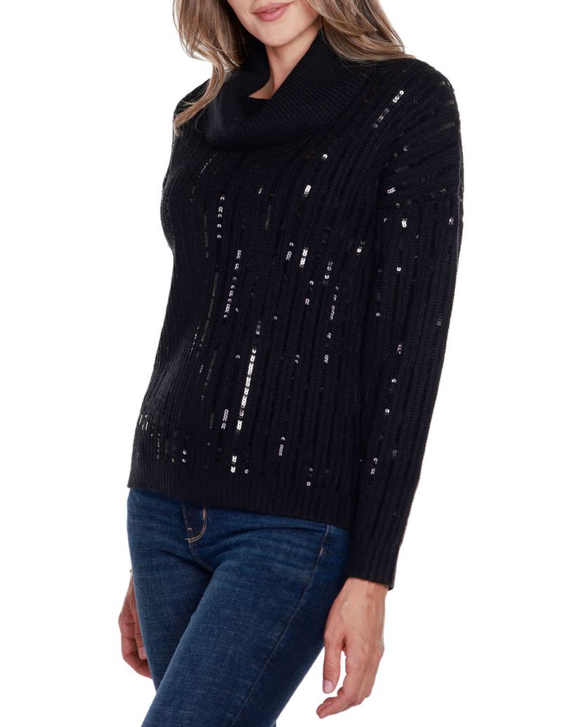 Sequin Trim Cowl Neck Sweater