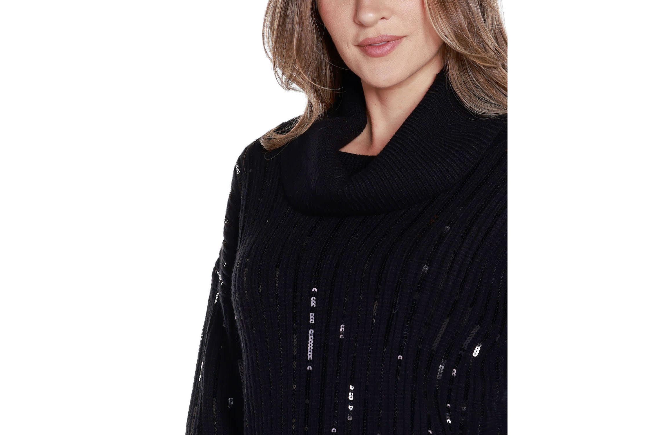 Sequin Trim Cowl Neck Sweater