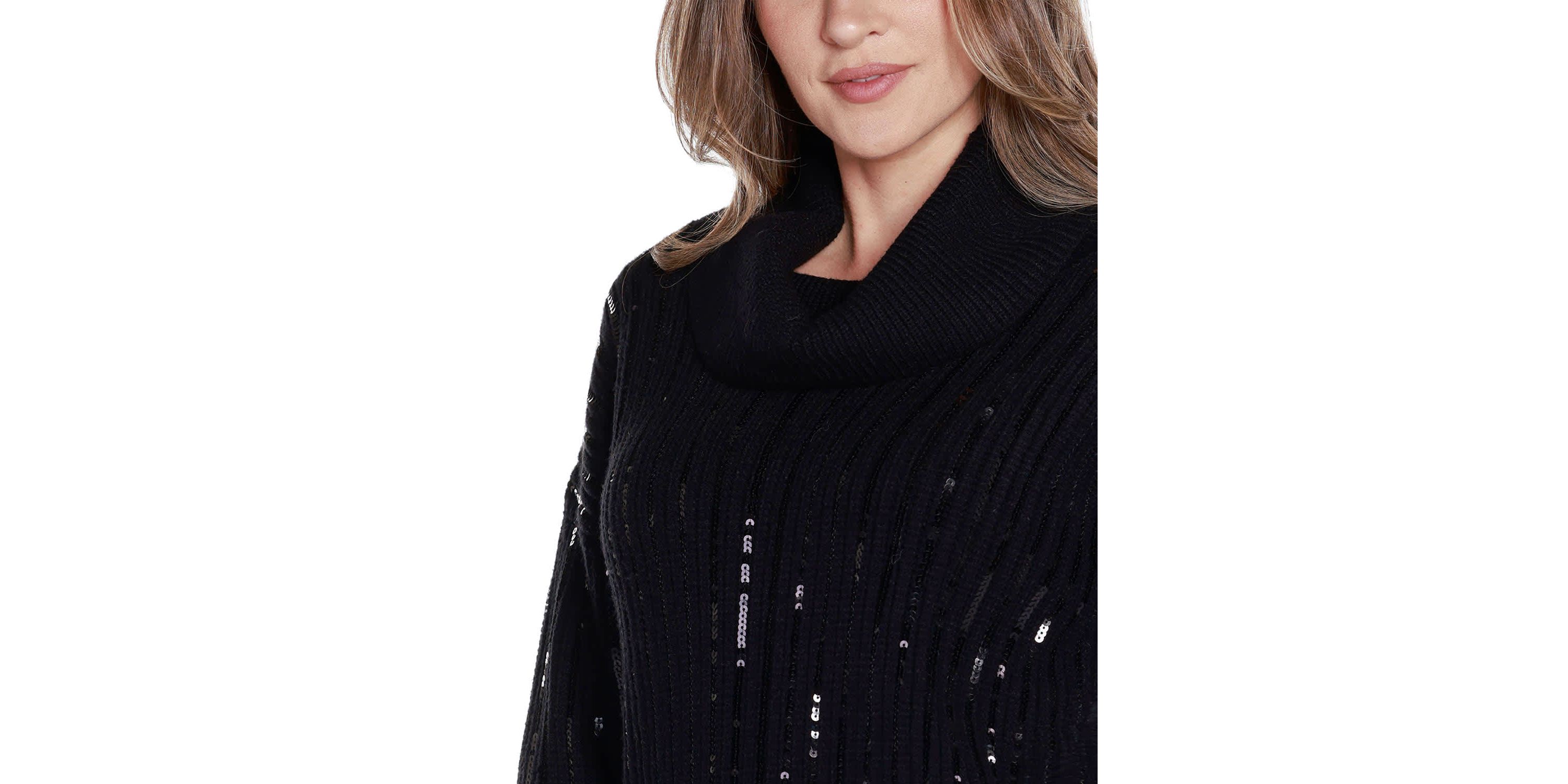 Sequin Trim Cowl Neck Sweater