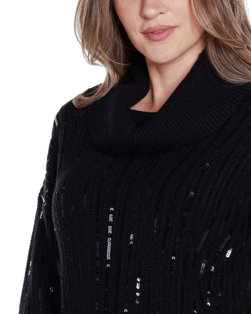 Sequin Trim Cowl Neck Sweater