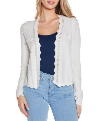 Belldini Black Label Women's Imitation-Pearl-Trim Open Cardigan Sweater, Ivory, Large