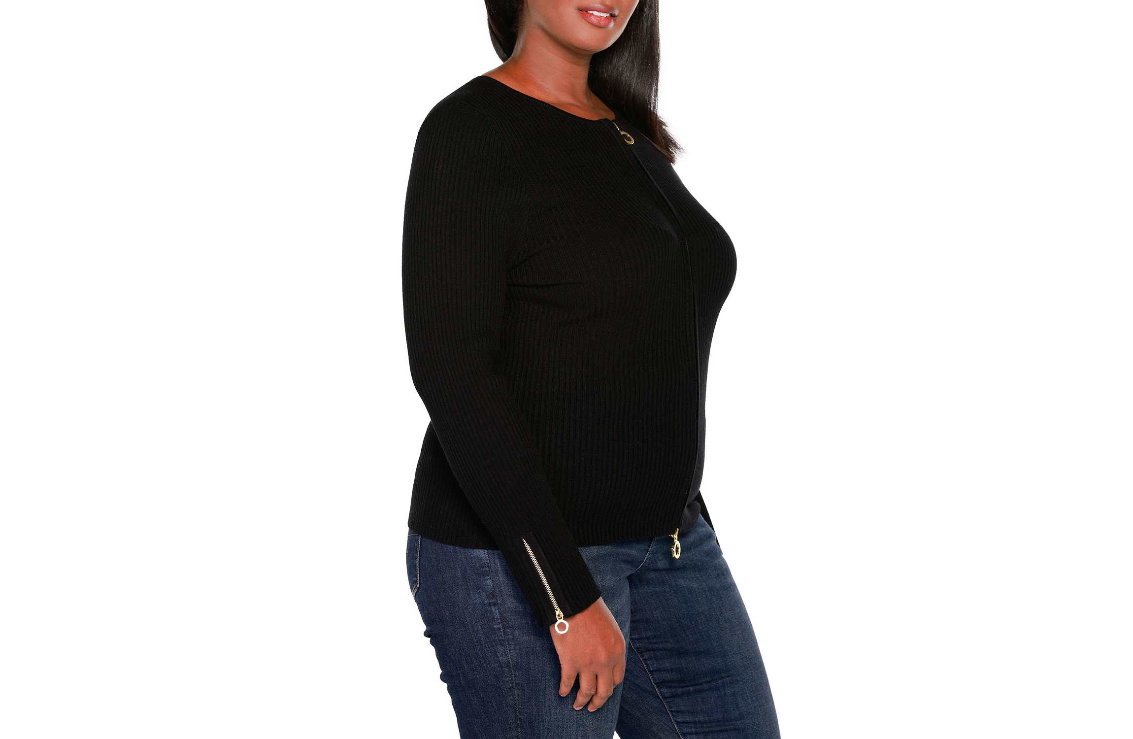 Ribbed Double-Zip Cardigan Sweater