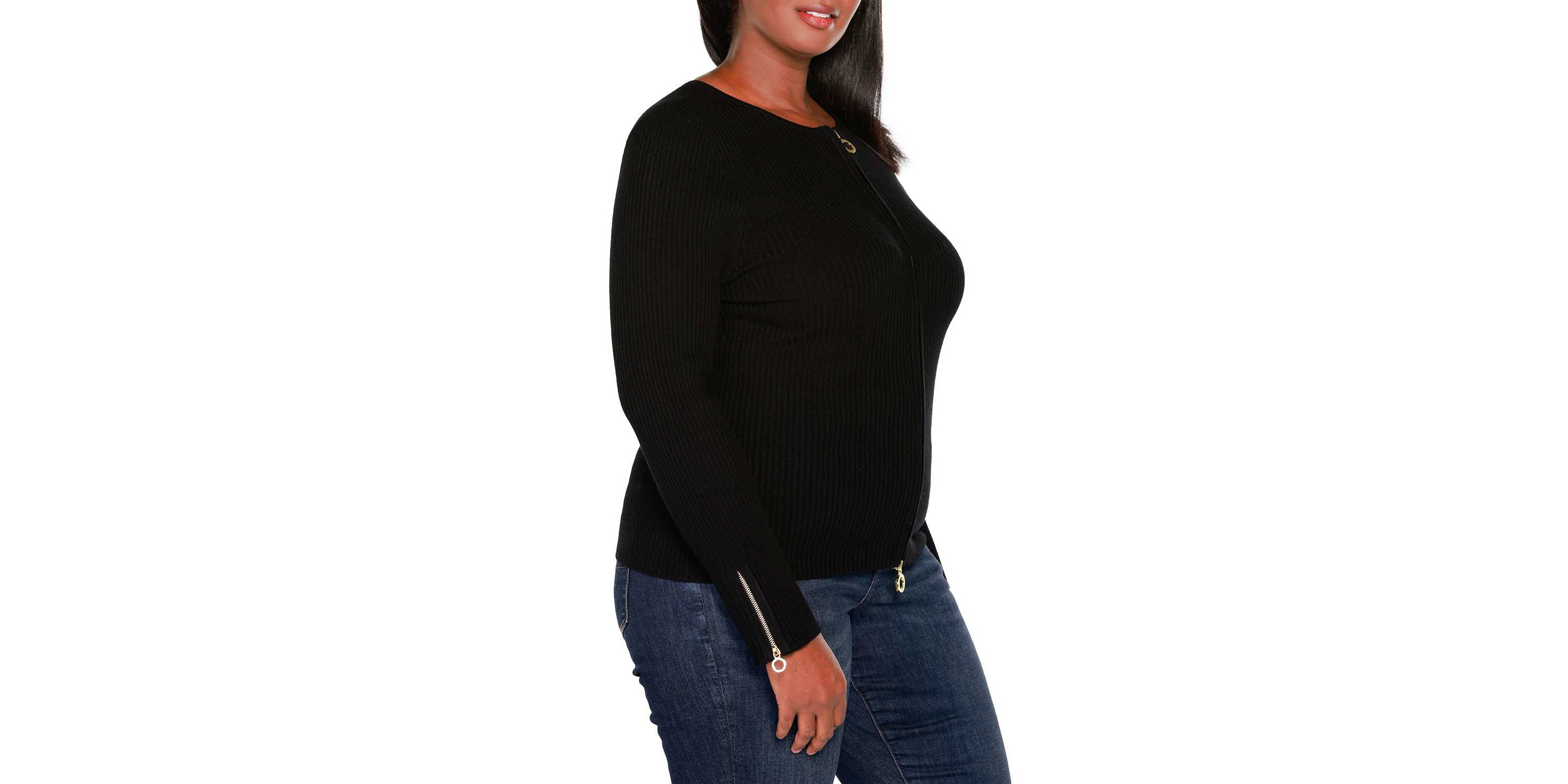 Ribbed Double-Zip Cardigan Sweater