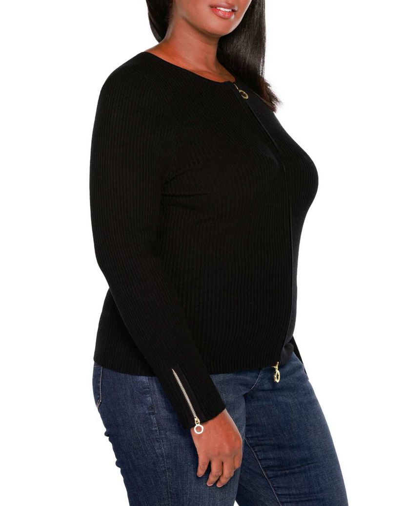 Ribbed Double-Zip Cardigan Sweater