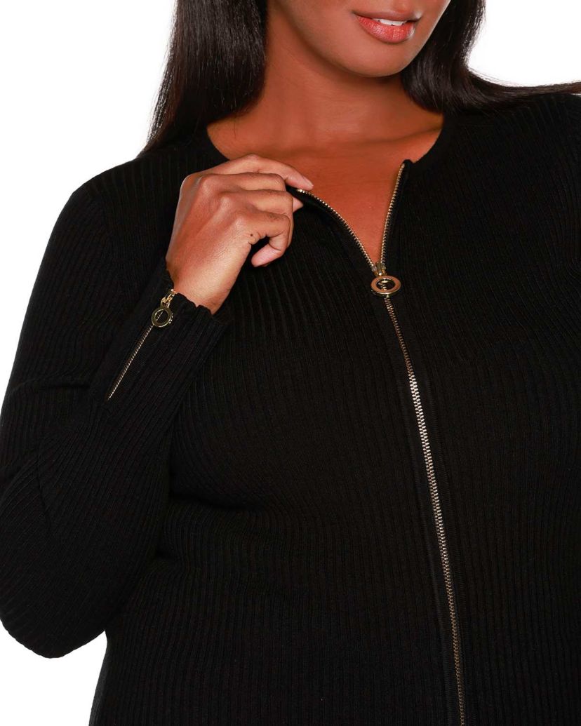 Ribbed Double-Zip Cardigan Sweater