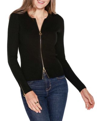 Belldini Black Label Women's Ribbed Double-Zip Cardigan Sweater, XL