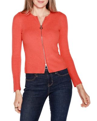Belldini Black Label Women's Ribbed Double-Zip Cardigan Sweater, Silver, XL
