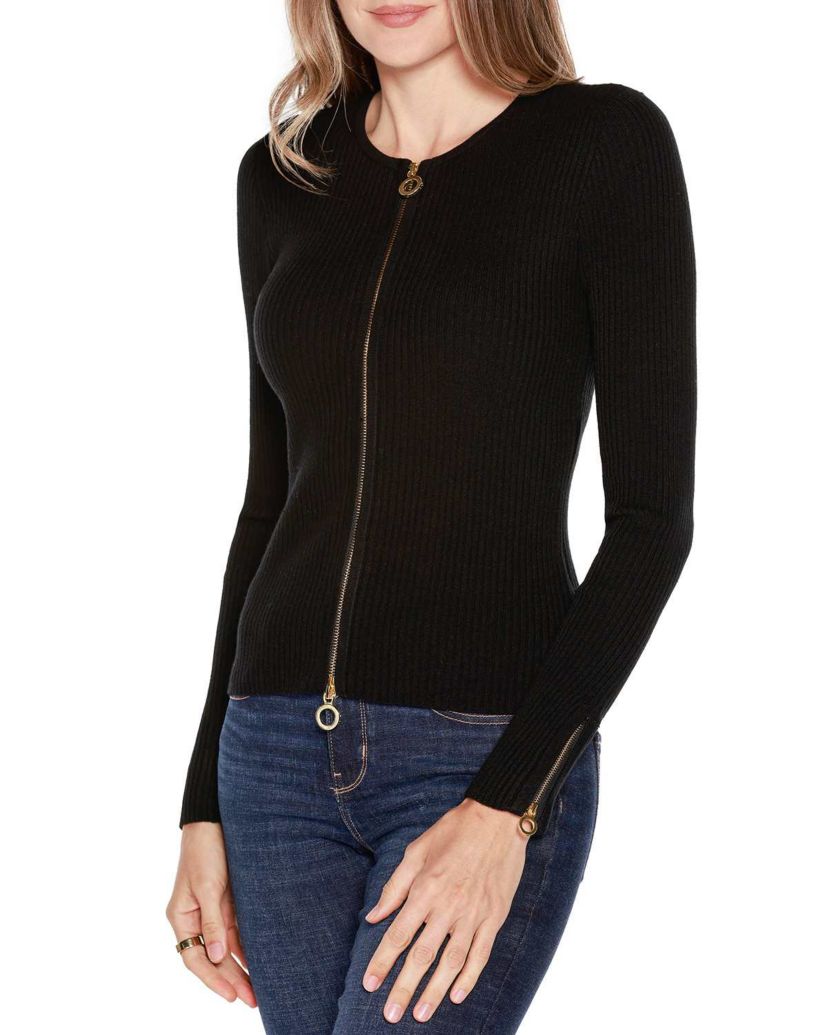 Ribbed Double-Zip Cardigan Sweater